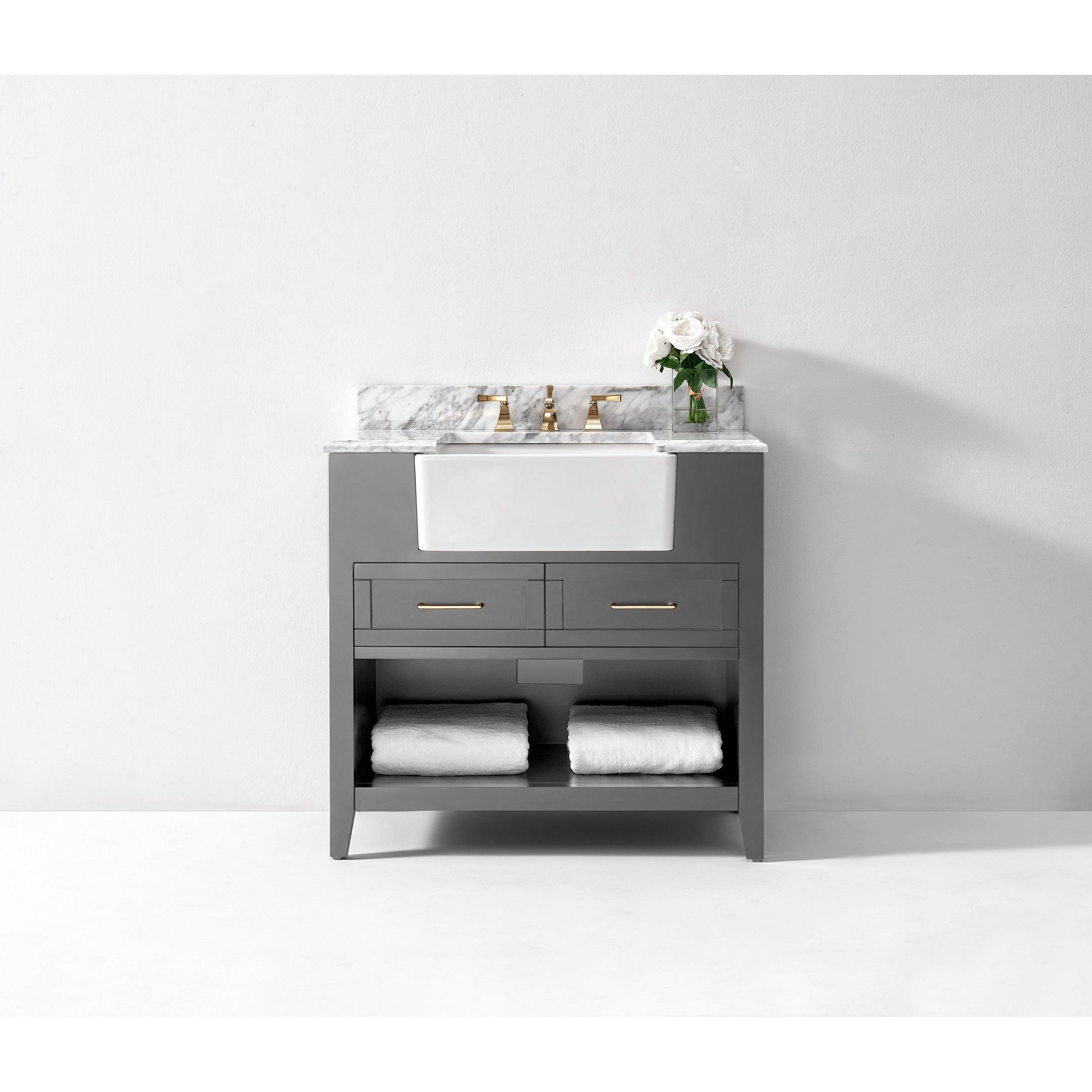 Ancerre Designs Hayley Single Bath Vanity Set Italian Carrara White Marble Vanity Top - Image 7