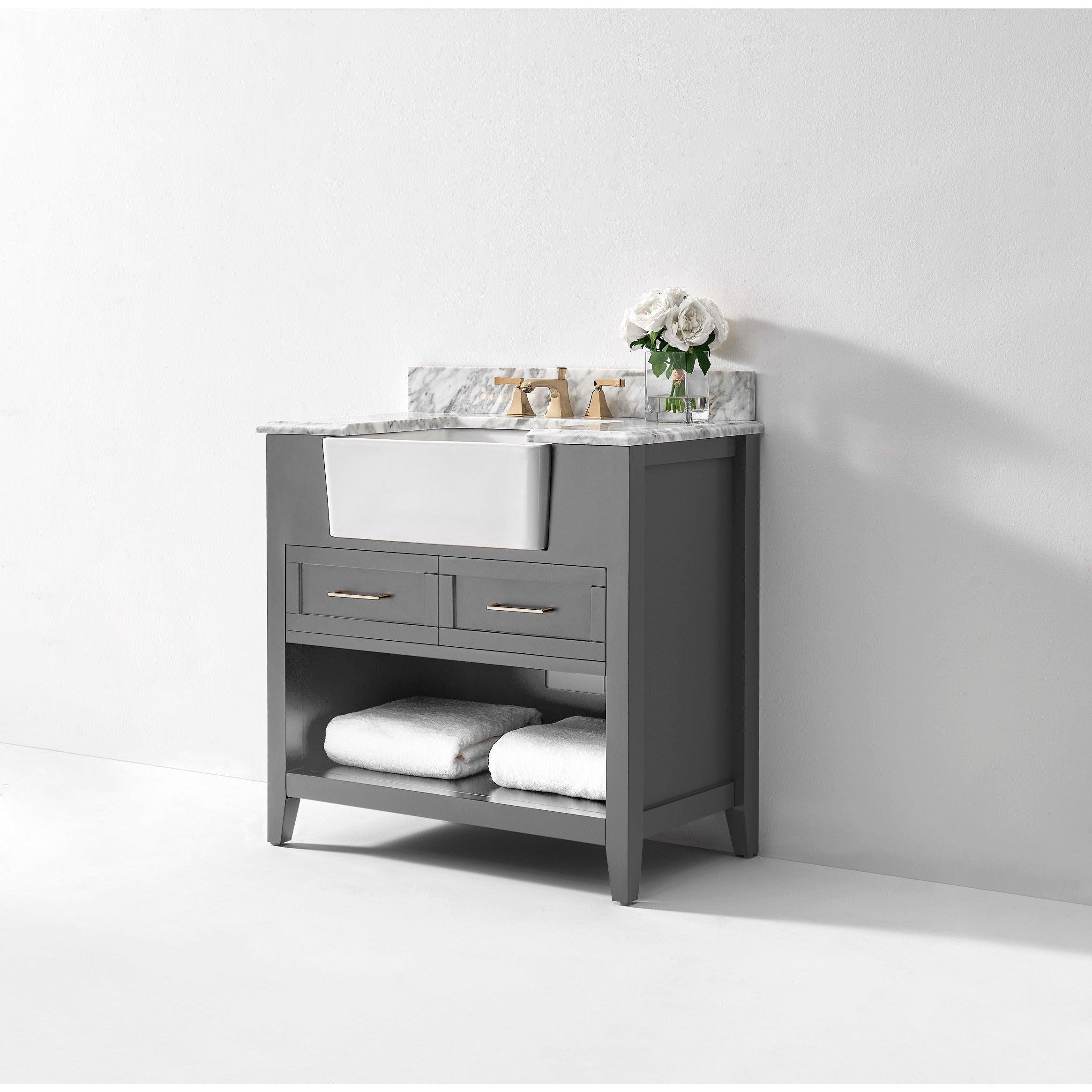 Ancerre Designs Hayley Single Bath Vanity Set Italian Carrara White Marble Vanity Top - Image 8