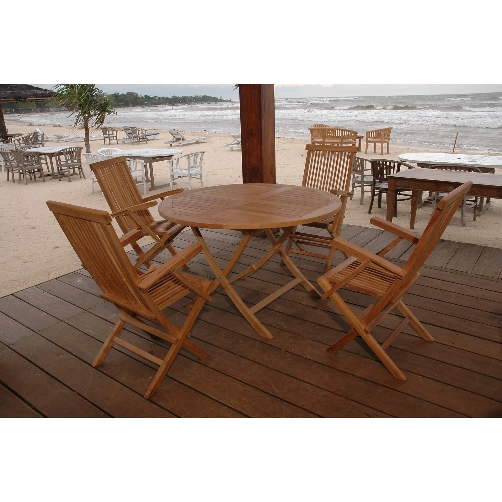 Anderson Teak Bahama Classic Folding Armchair 5-Pieces Dining Set Set-28 - Image 4