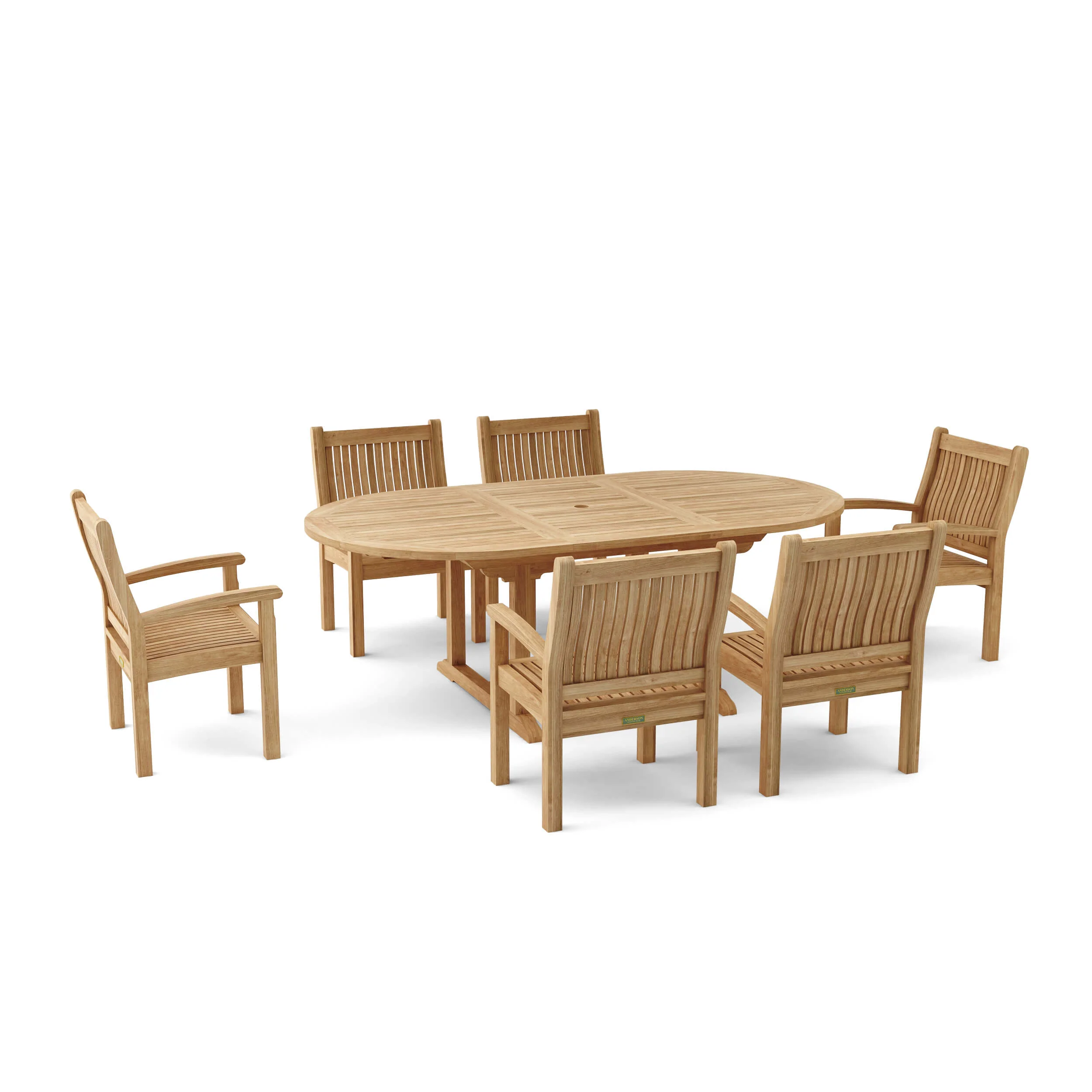Anderson Teak Bahama Sahara Armchair 7-Pieces 87" Oval Dining Set Set-86 - Image 2