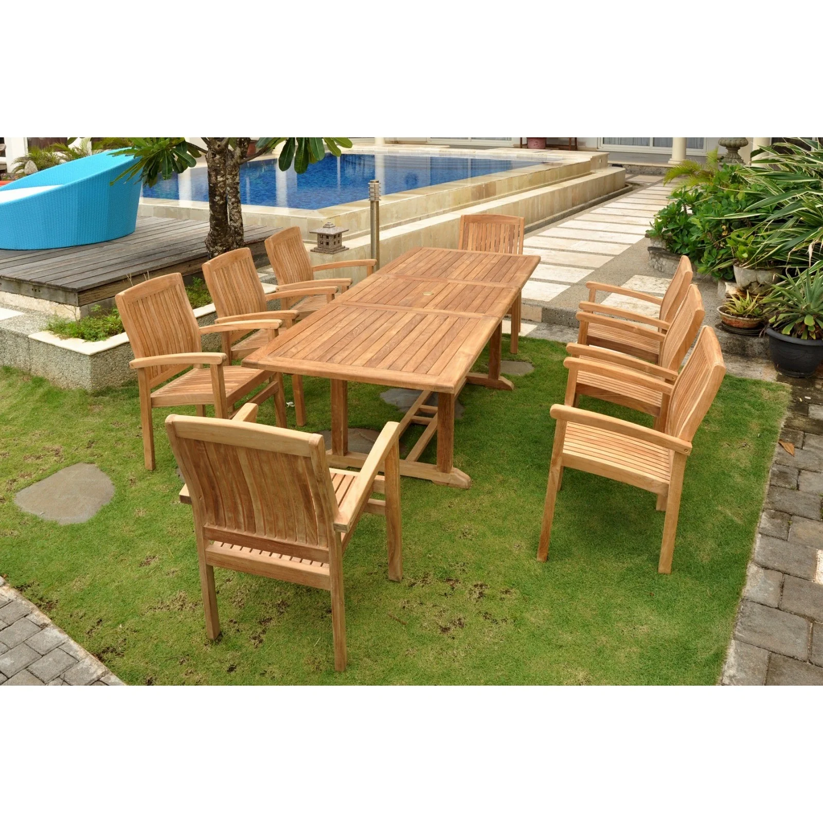 Anderson Teak Bahama Stackable Sahara 9-Pieces Rectangular Dining Set B Set-80 - Image 3
