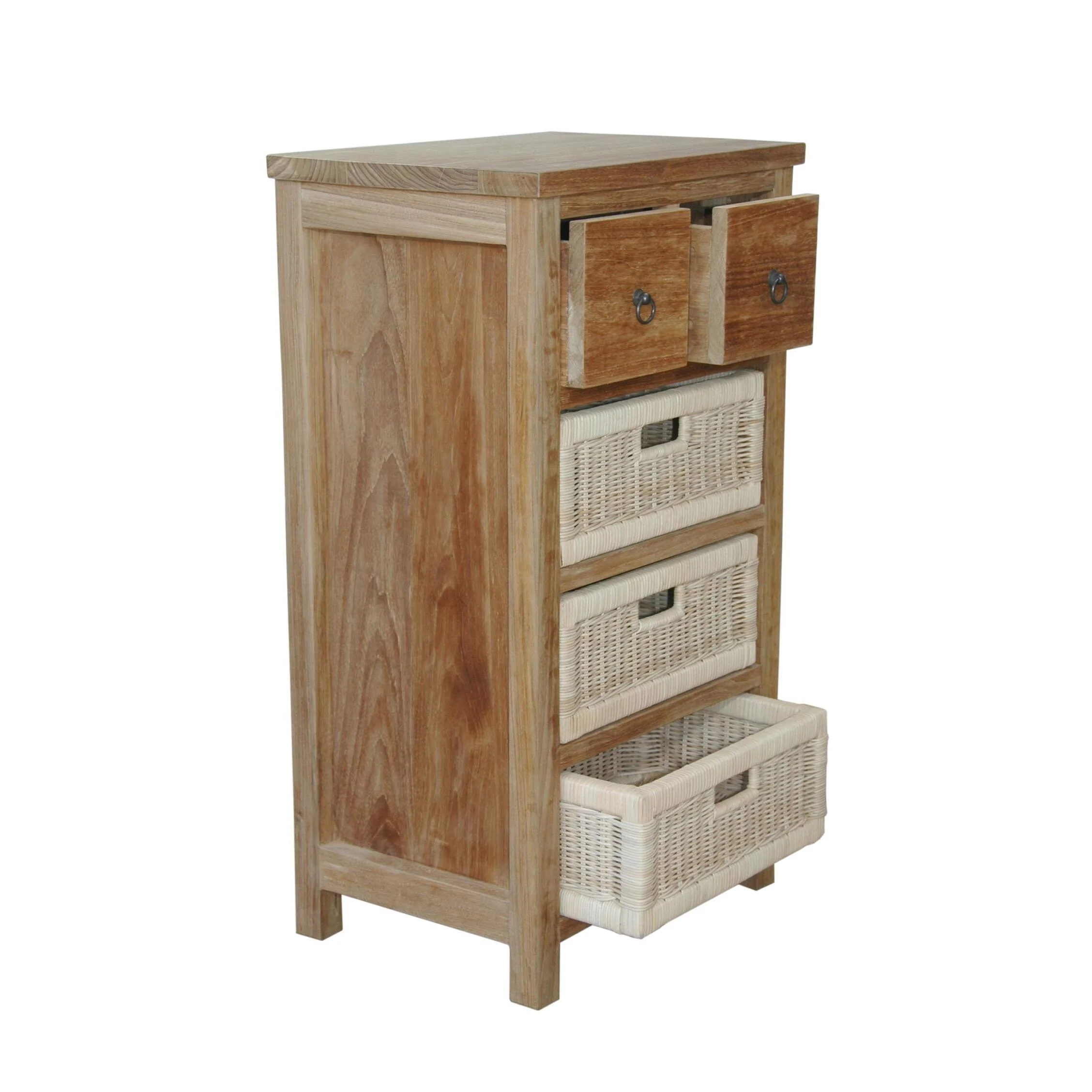 Anderson Teak Safari Occasional Table w/ Drawer & Rattan Baskets TB-2130C - Image 5