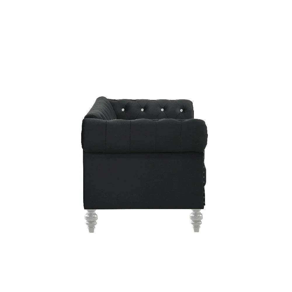 Benzara Ben 83 Inch Velvet Sofa With Crystal Tufted Back, Black BM271908 - Image 2