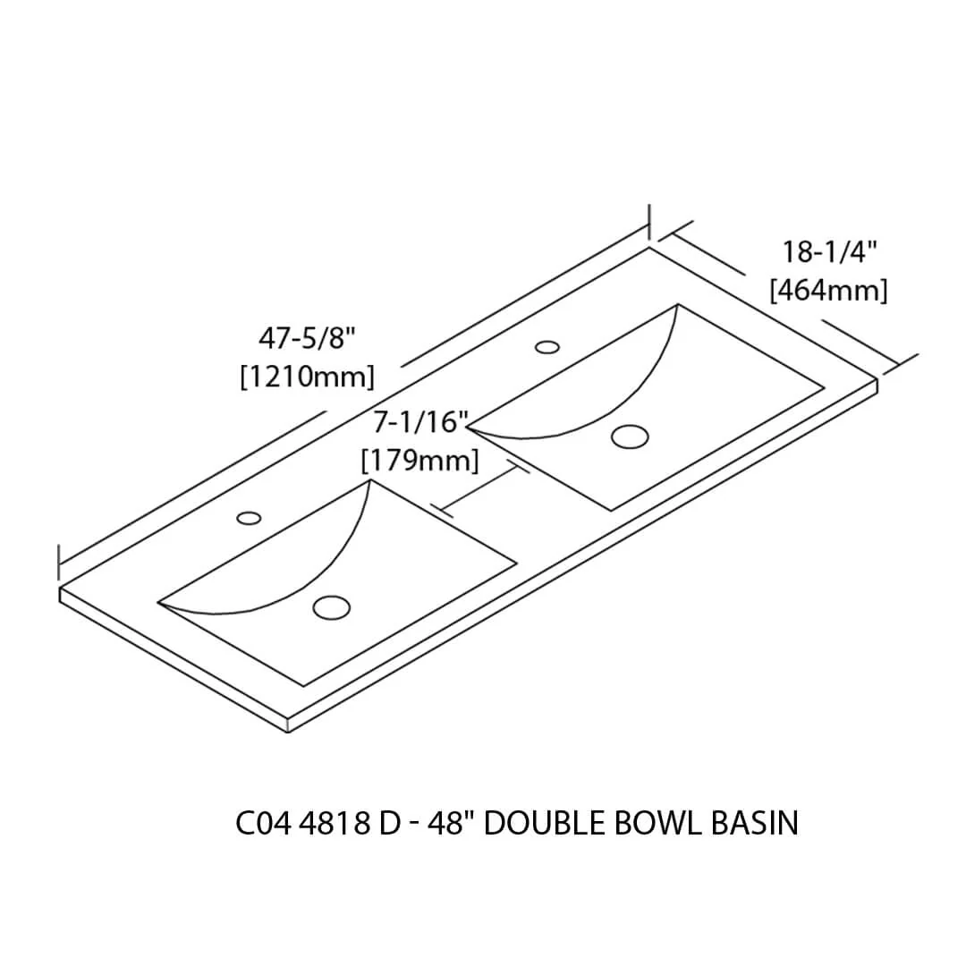 Blossom Ceramic Basin 48″ X 18″ Top-Mount Rectangular Double Three holes – 8” Spread – C04 4818 DTH - Image 2