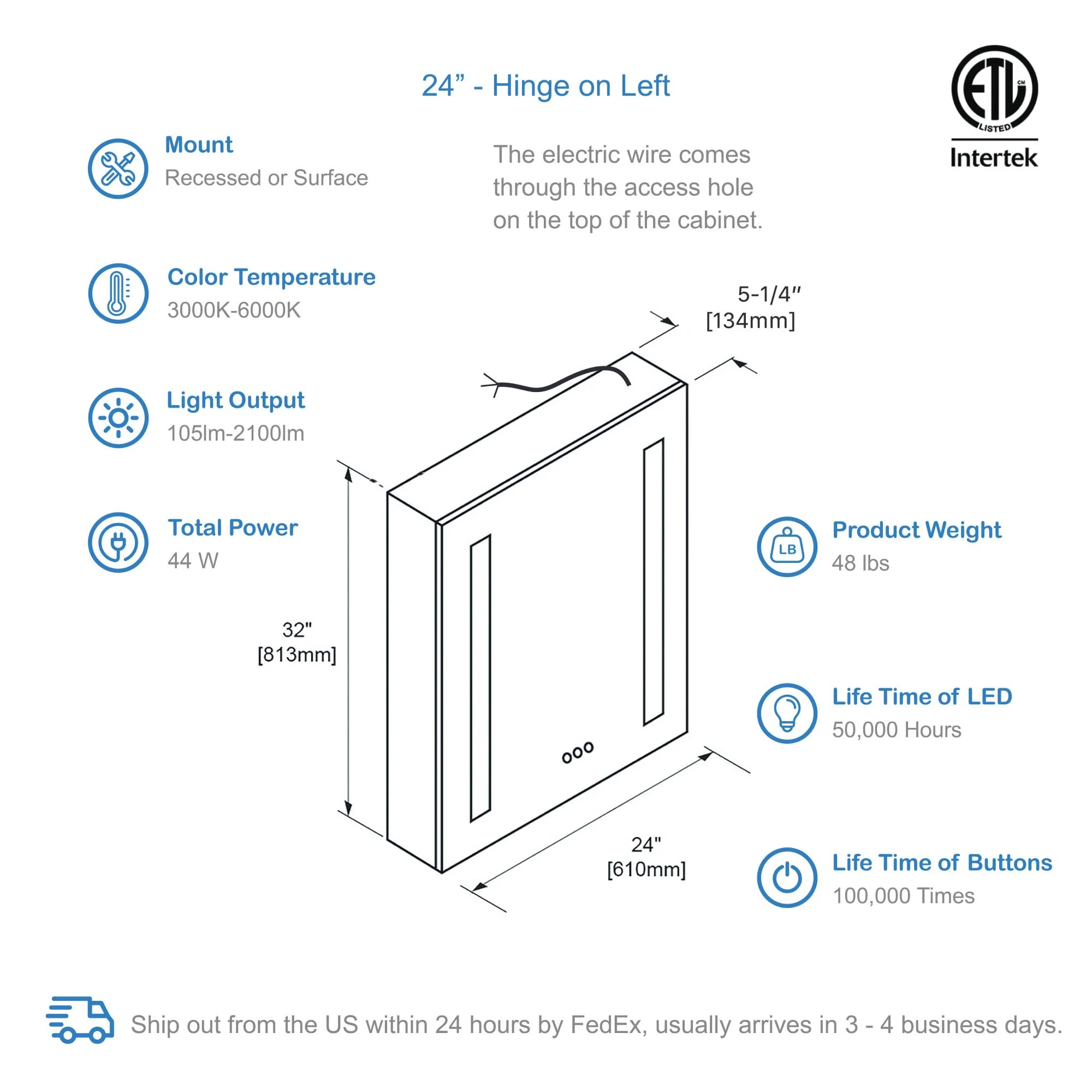 Blossom Pillar – 24 Inches LED Medicine Cabinet - Image 20