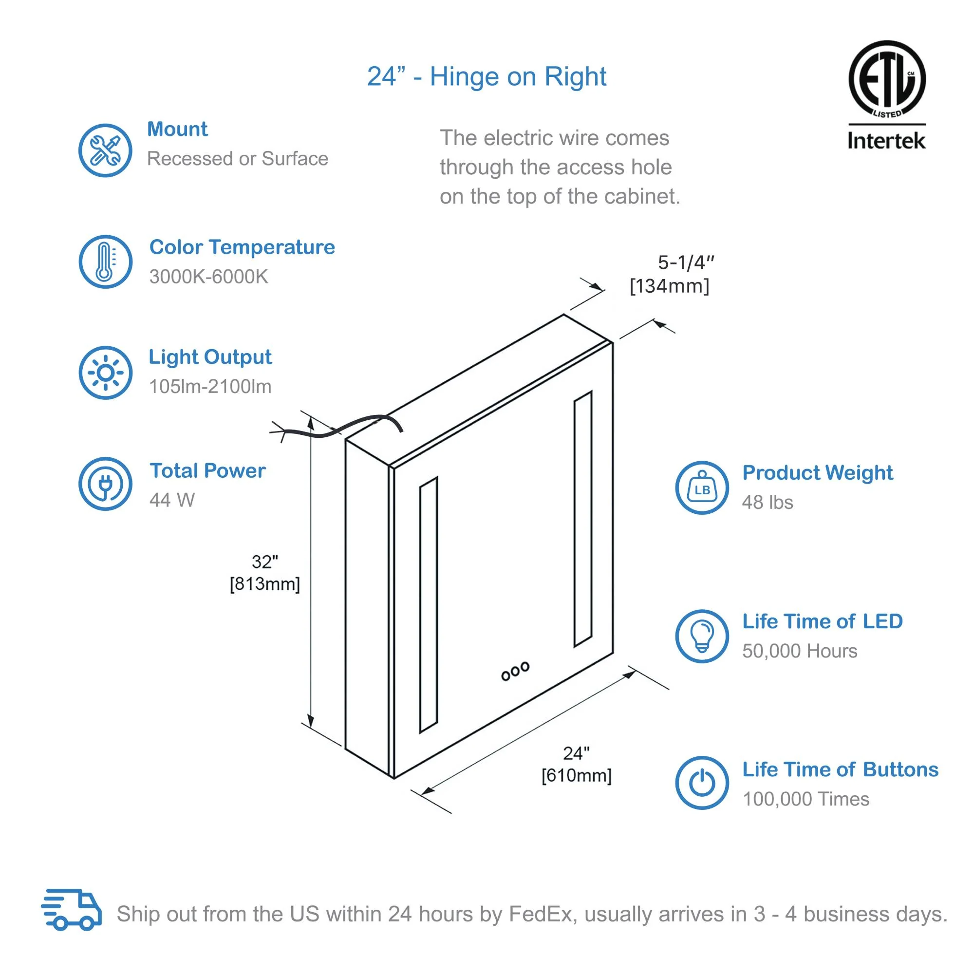Blossom Pillar – 24 Inches LED Medicine Cabinet - Image 41