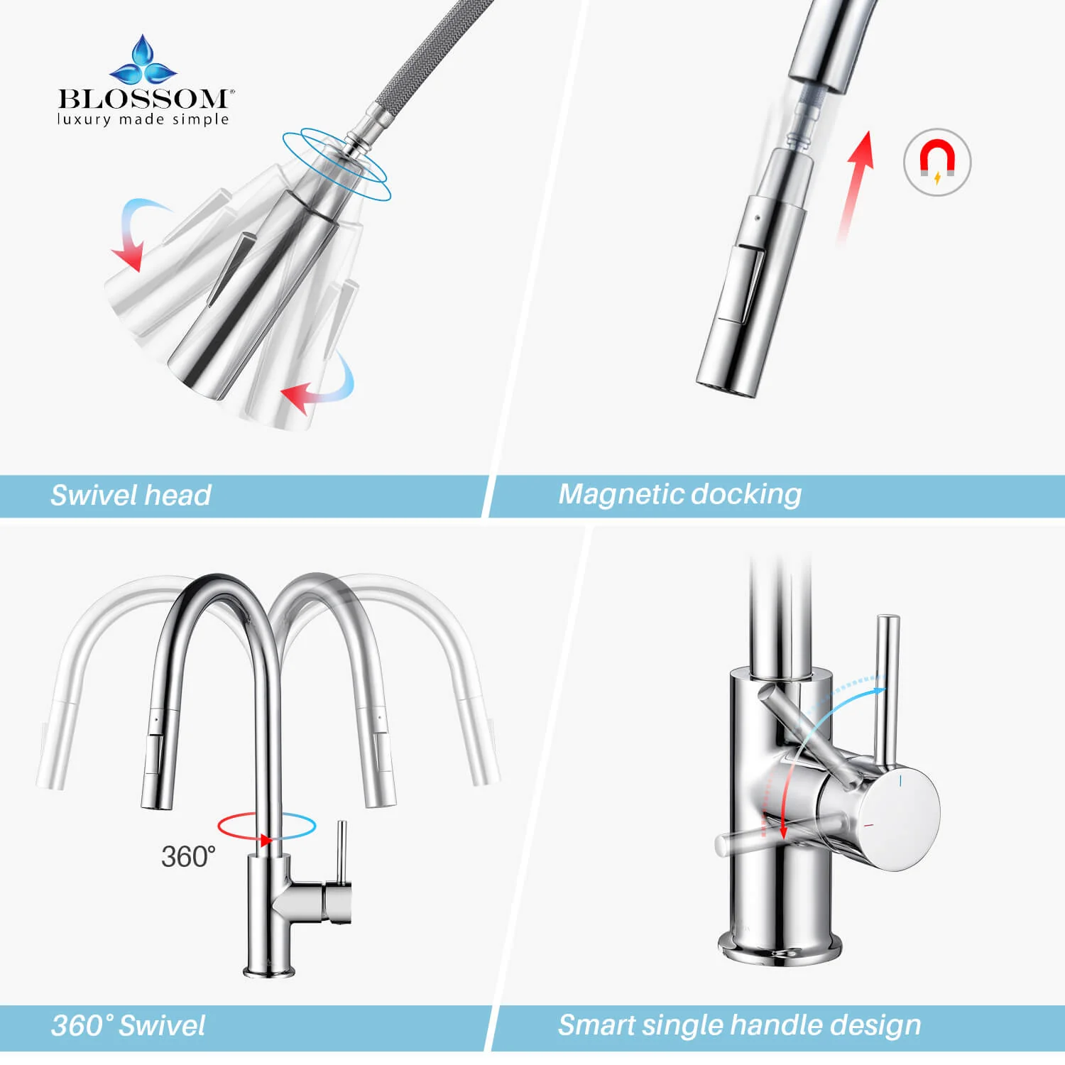 Blossom Single Handle Pull Down Kitchen Faucet – F01 206 - Image 4