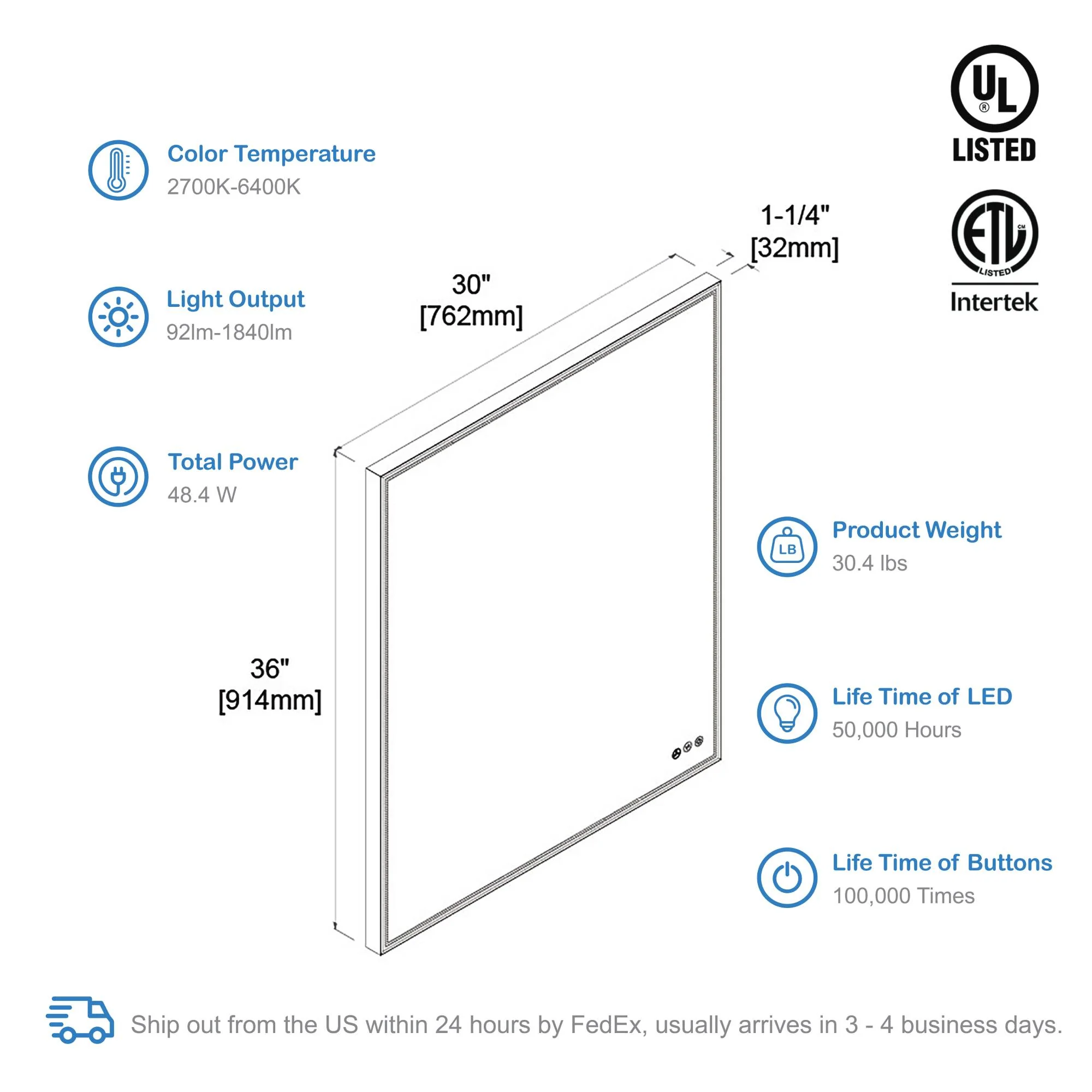 Blossom Stellar 30 Inch LED Mirror - Image 9