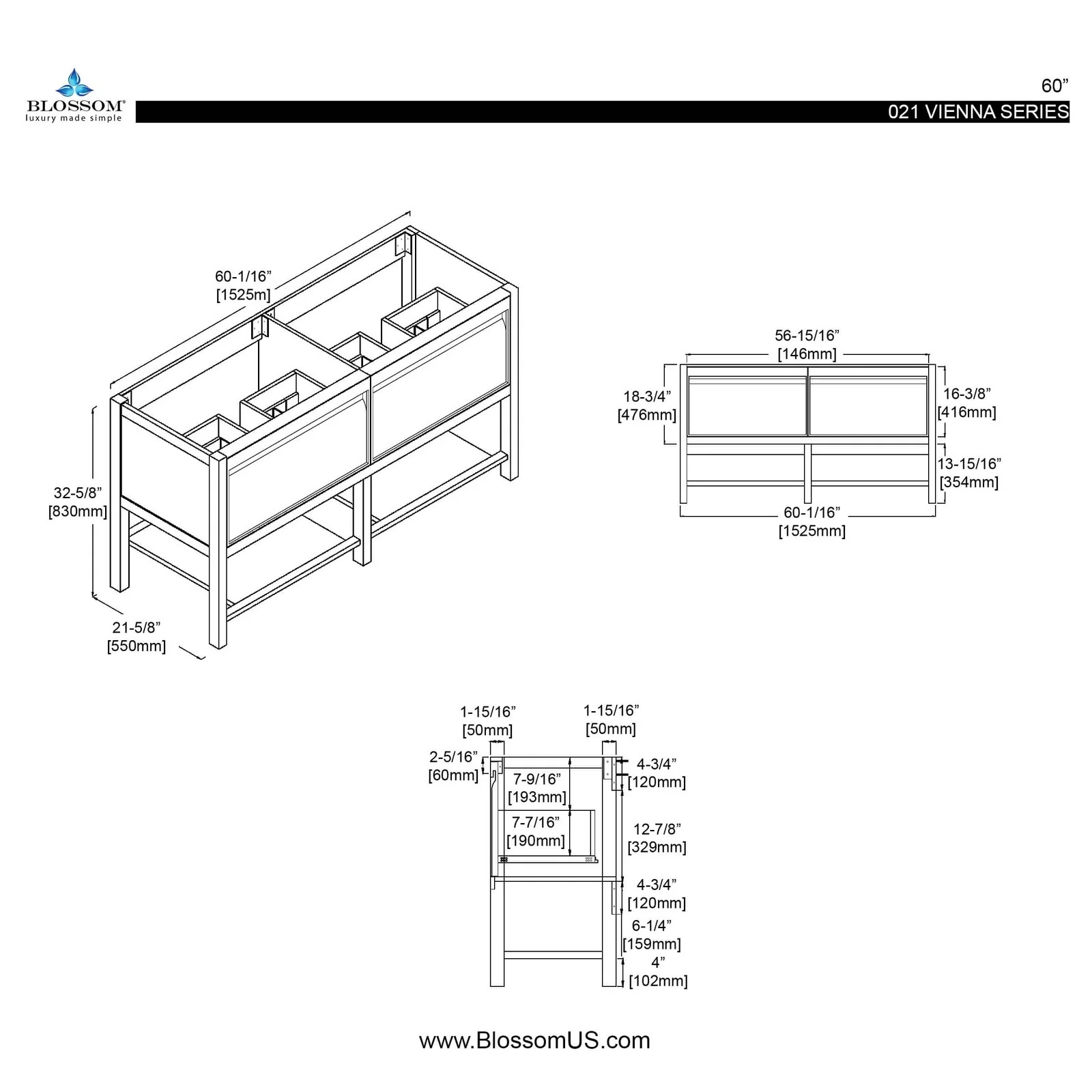 Blossom Vienna 60 Inch Bathroom Vanity - Image 7