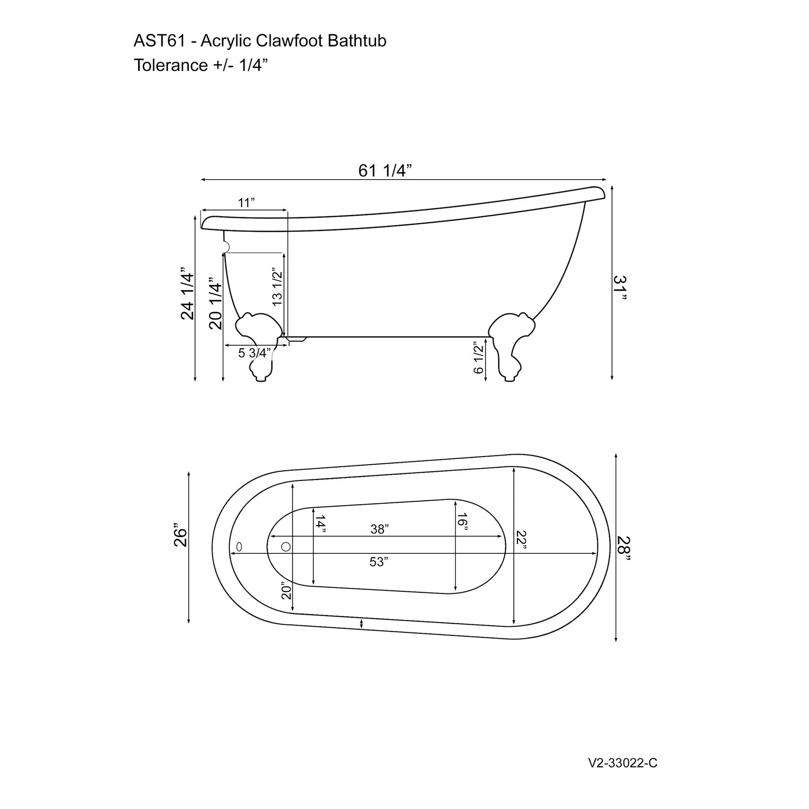 Cambridge Plumbing 61 Inch Acrylic  Slipper Soaking Tub with and Complete Brushed Nickel Plumbing Package AST61-398463-PKG-BN-NH - Image 2