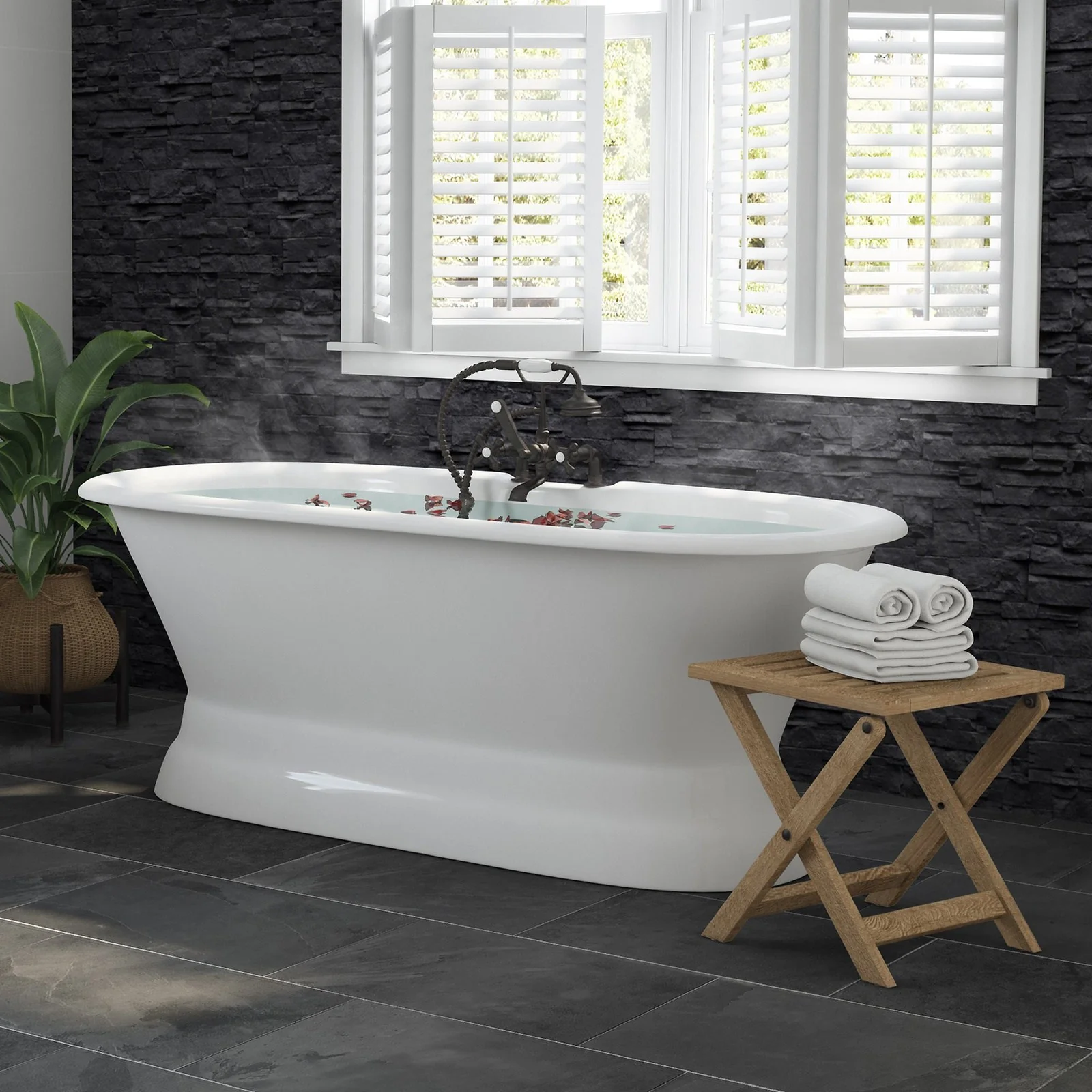 Cambridge Plumbing 66 Inch Cast Iron Dual Ended Pedestal Bathtub
