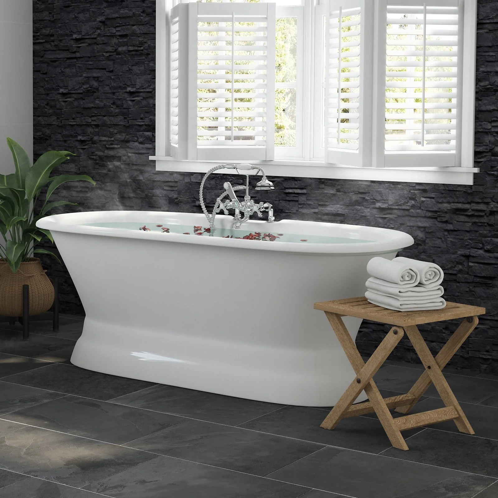 Cambridge Plumbing 66 Inch Cast Iron Dual Ended Pedestal Bathtub