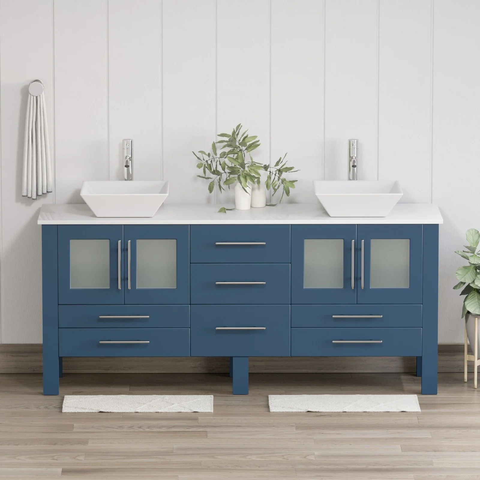 Cambridge Plumbing 71 Inch Modern Wood and Porcelain Vanity with Polished Chrome Plumbing 8119-XLSF-CP