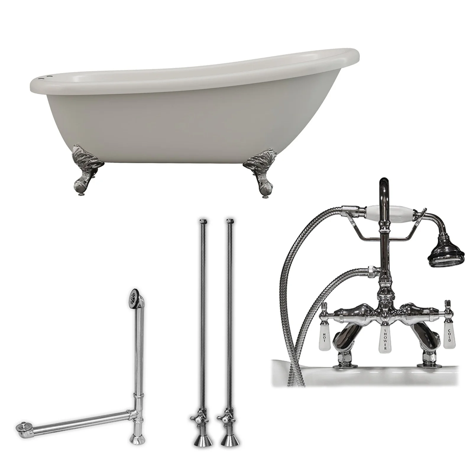 Cambridge Plumbing Acrylic Clawfoot Slipper Soaking Tub with and Polished Chrome Plumbing Package AST67-684D-PKG-CP-7DH - Image 2