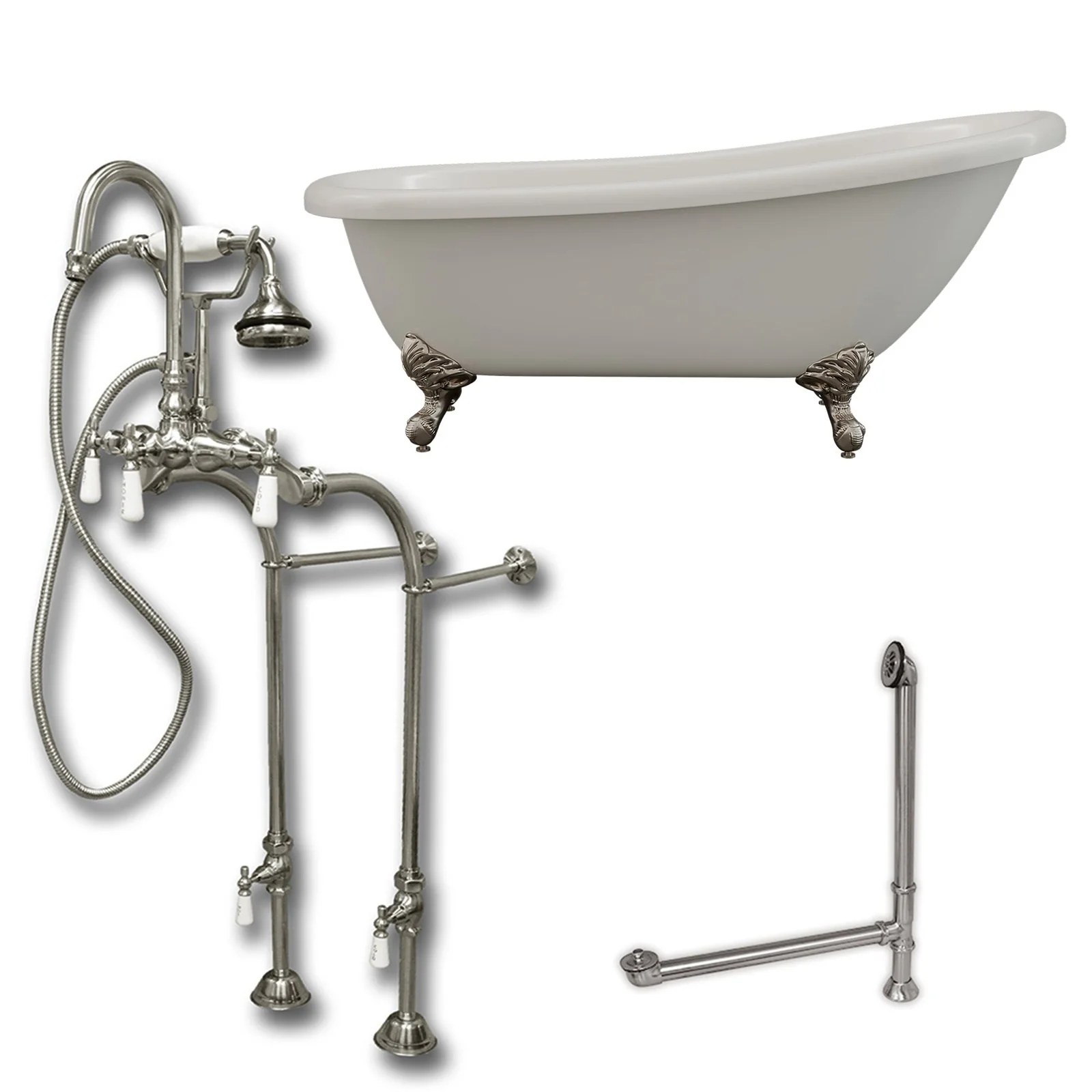 Cambridge Plumbing Acrylic Clawfoot Slipper Soaking Tub with Continuous Rim and Brushed Nickel Plumbing Package AST67-398684-PKG-BN-NH - Image 2