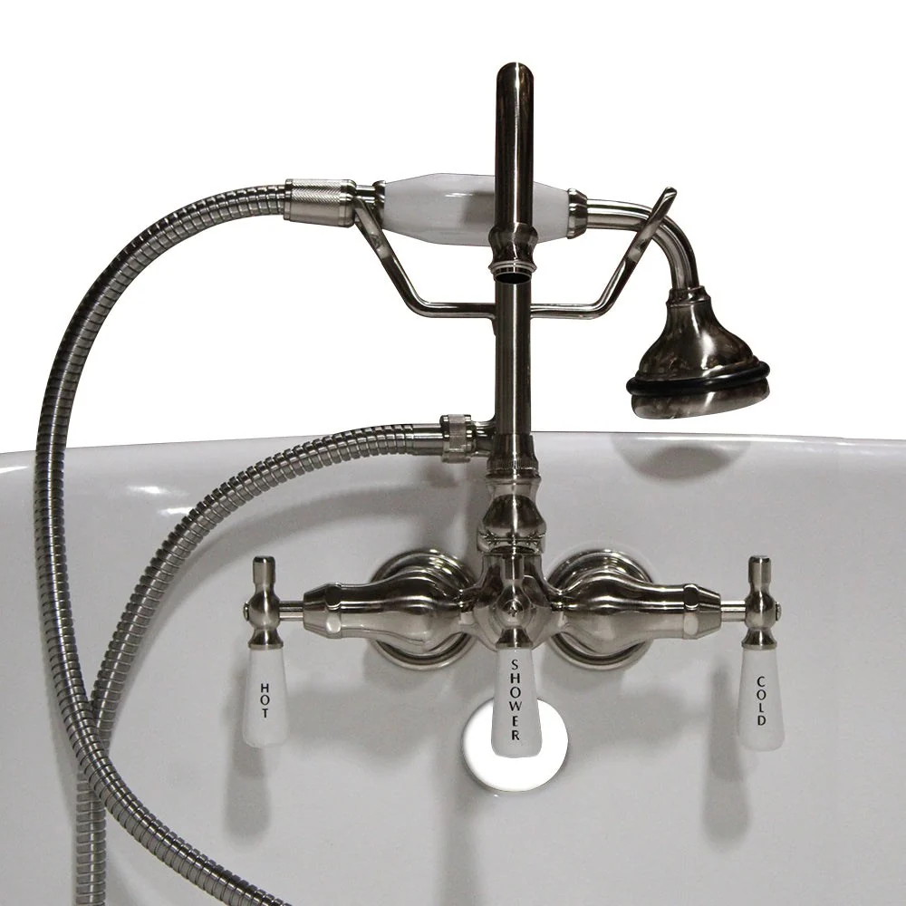 Cambridge Plumbing Clawfoot Tub Brass Wall Mount Faucet with Hand Held Shower-Brushed Nickel CAM684BTW-BN