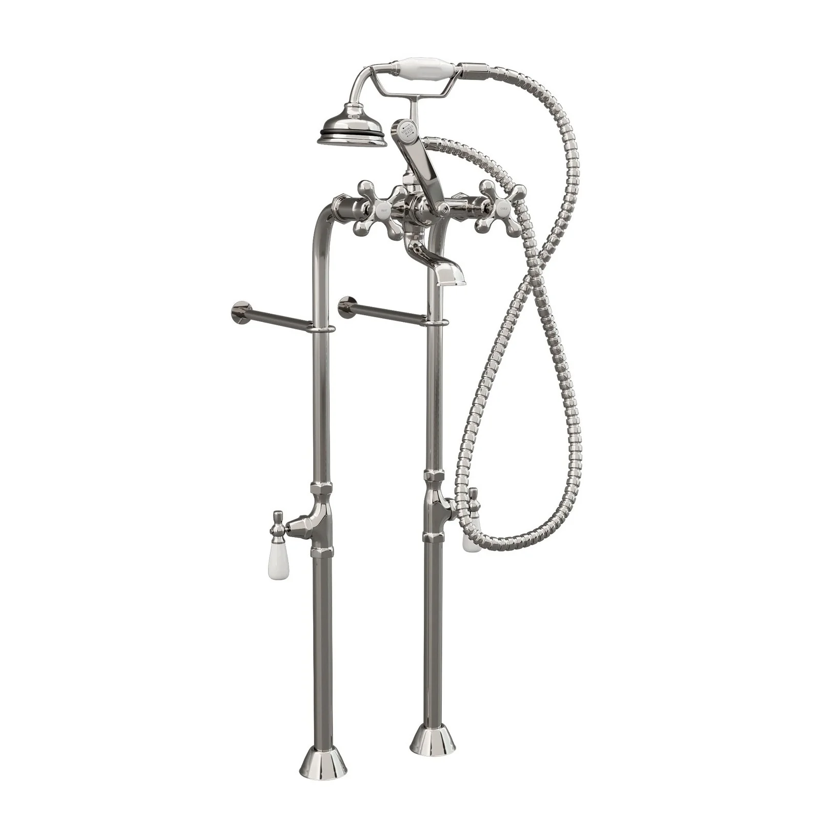 Cambridge Plumbing Clawfoot Tub Freestanding British Telephone Faucet & Hand Held Shower Combo-Brushed Nickel CAM398463-BN