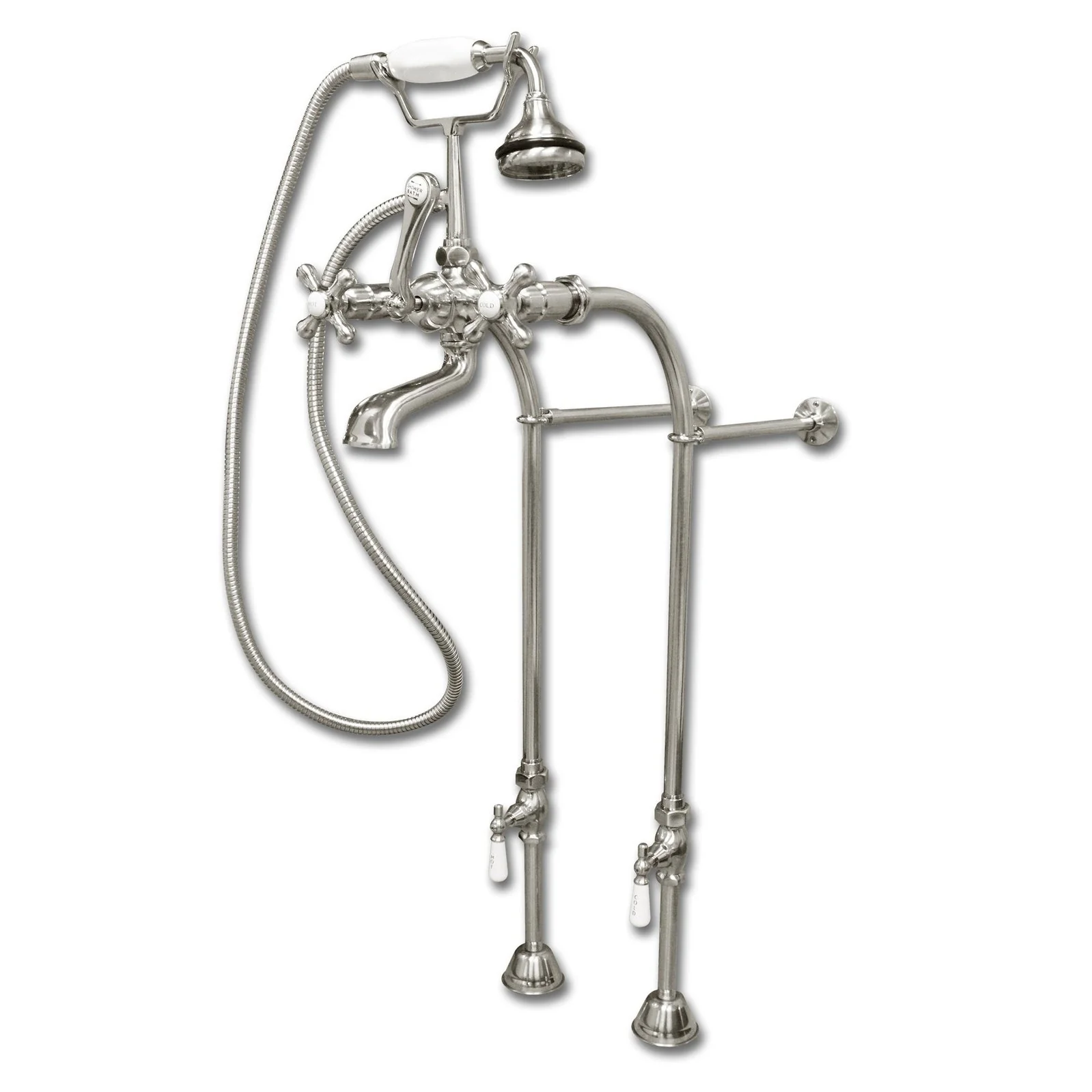 Cambridge Plumbing Clawfoot Tub Freestanding British Telephone Faucet & Hand Held Shower Combo-Brushed Nickel CAM398463-BN - Image 2