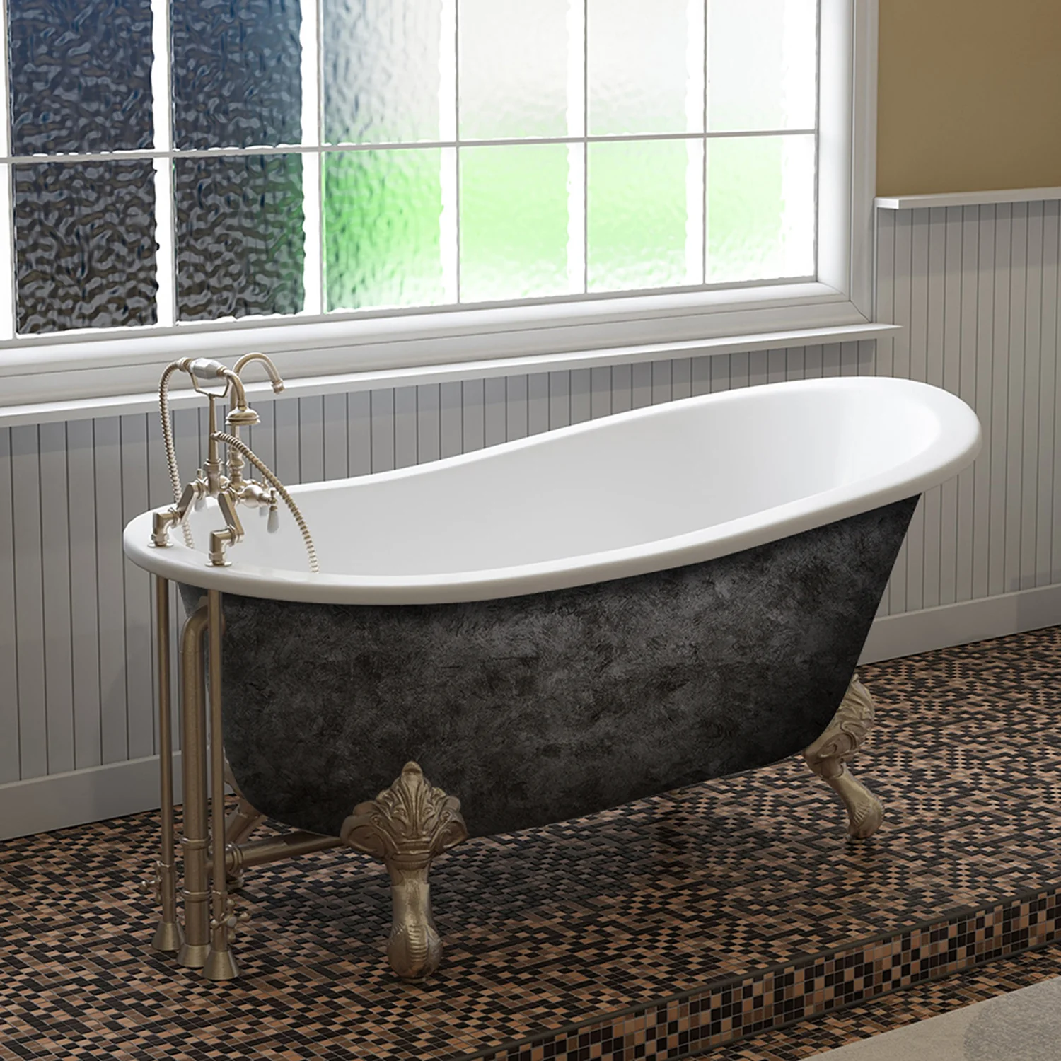 Cambridge Plumbing Scorched Platinum 61” x 30” Cast Iron Slipper Bathtub with 7” Deck Mount Faucet Holes and Brushed Nickel Feet ST61-DH-BN-SP - Image 2