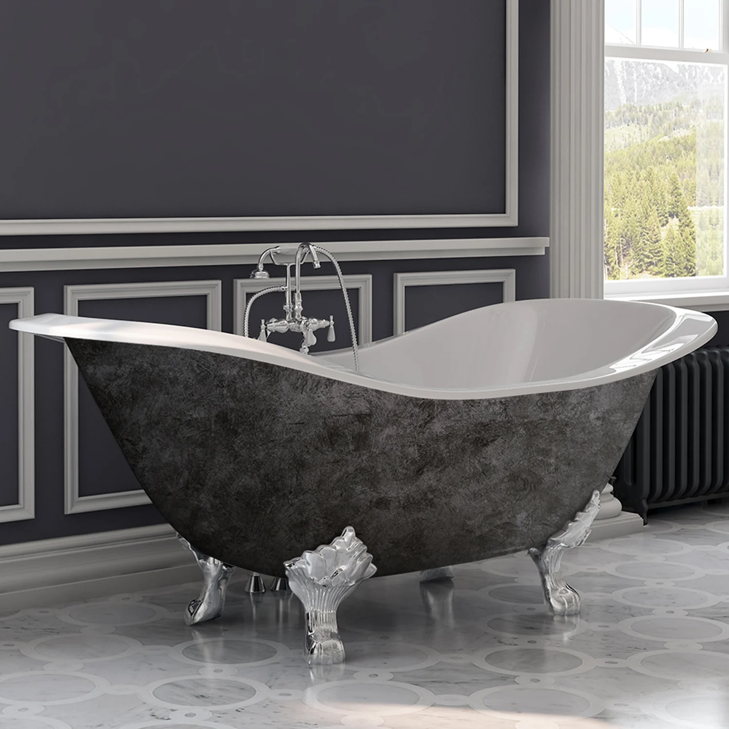 Cambridge Plumbing Scorched Platinum 71” Cast Iron Double Slipper Tub, Polished Chrome Lion’s Paw Feet, 7 Inch Deck Mount Faucet Holes DES-DH-CP-SP - Image 2