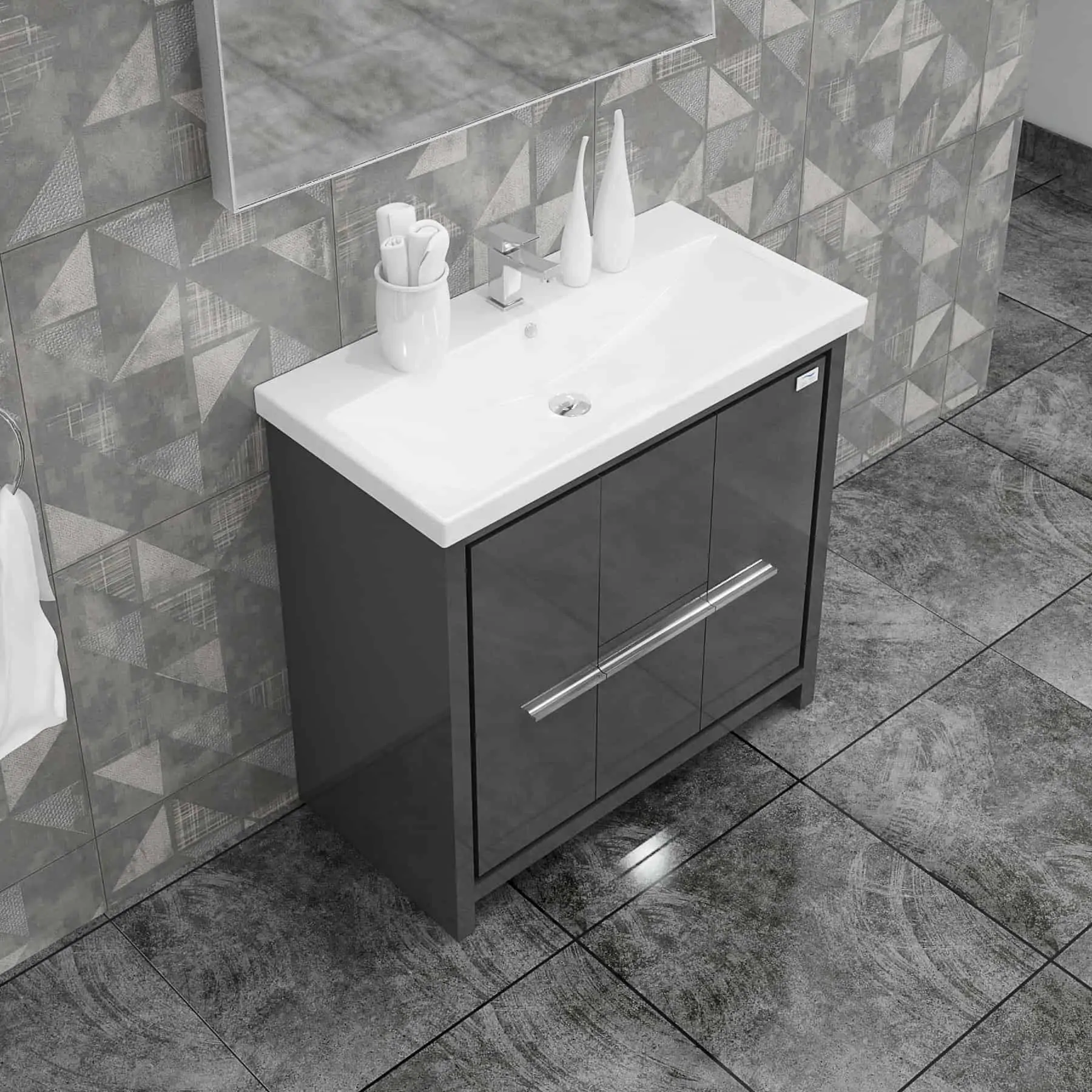 Casa Mare Alessio 32" Bathroom Vanity and Ceramic Sink Combo with LED Mirror - Image 3