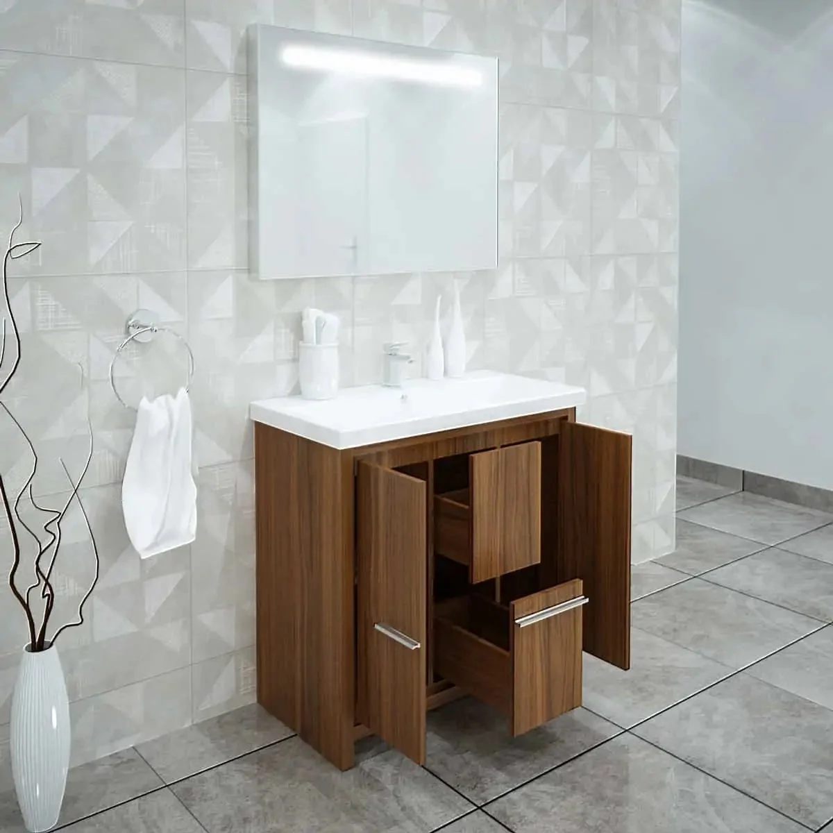 Casa Mare Alessio 32" Bathroom Vanity and Ceramic Sink Combo with LED Mirror - Image 7