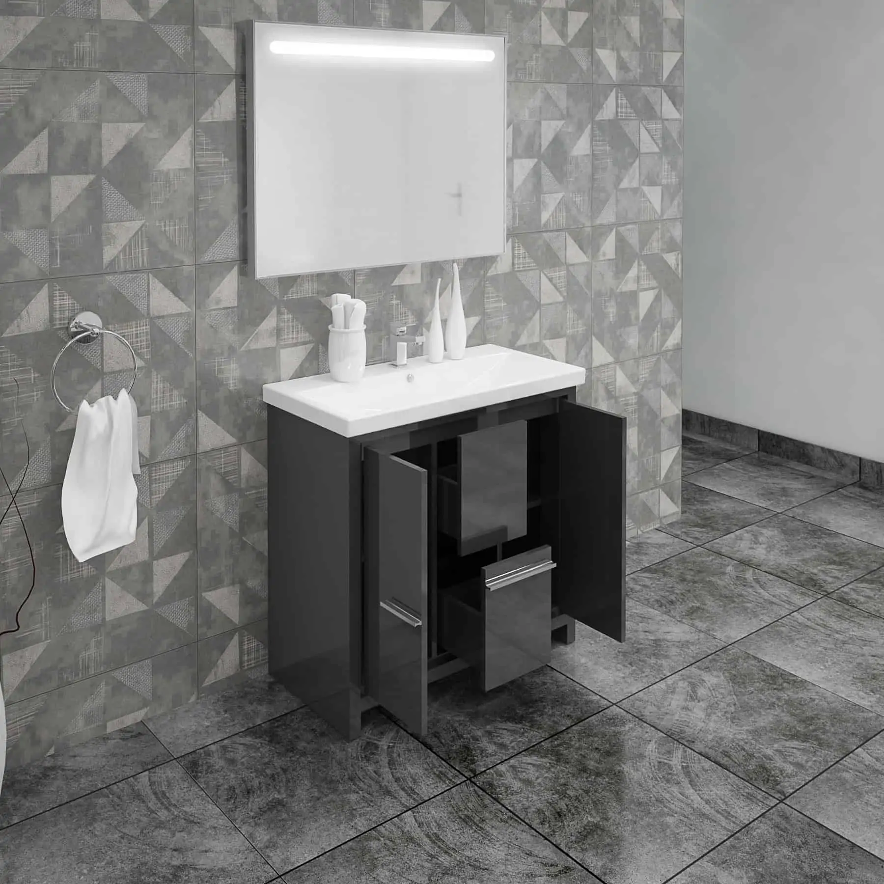 Casa Mare Alessio 36" Bathroom Vanity and Ceramic Sink Combo with LED Mirror - Image 3