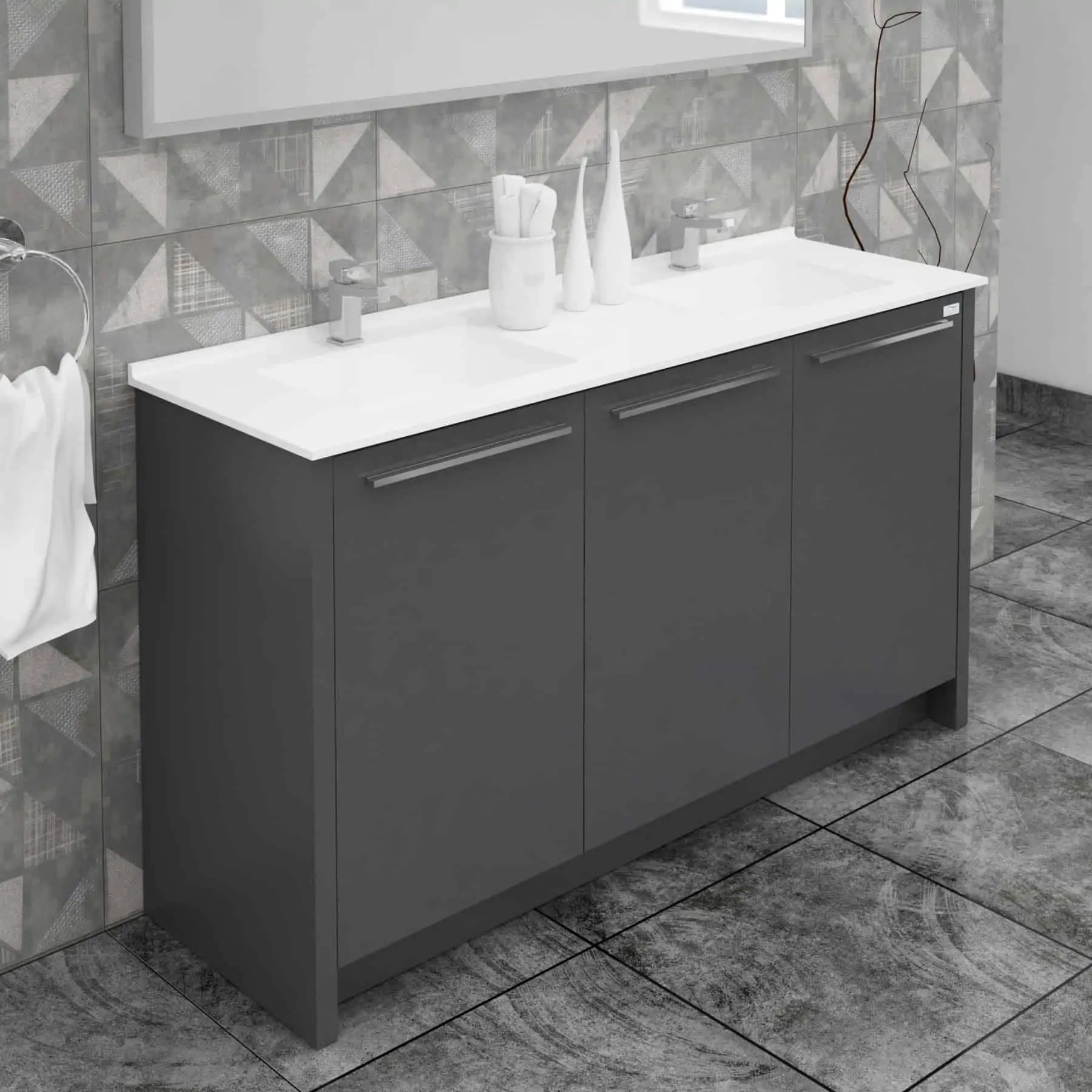 Casa Mare Benna 63" Bathroom Vanity and Double Sink Combo with LED Mirror - Image 3