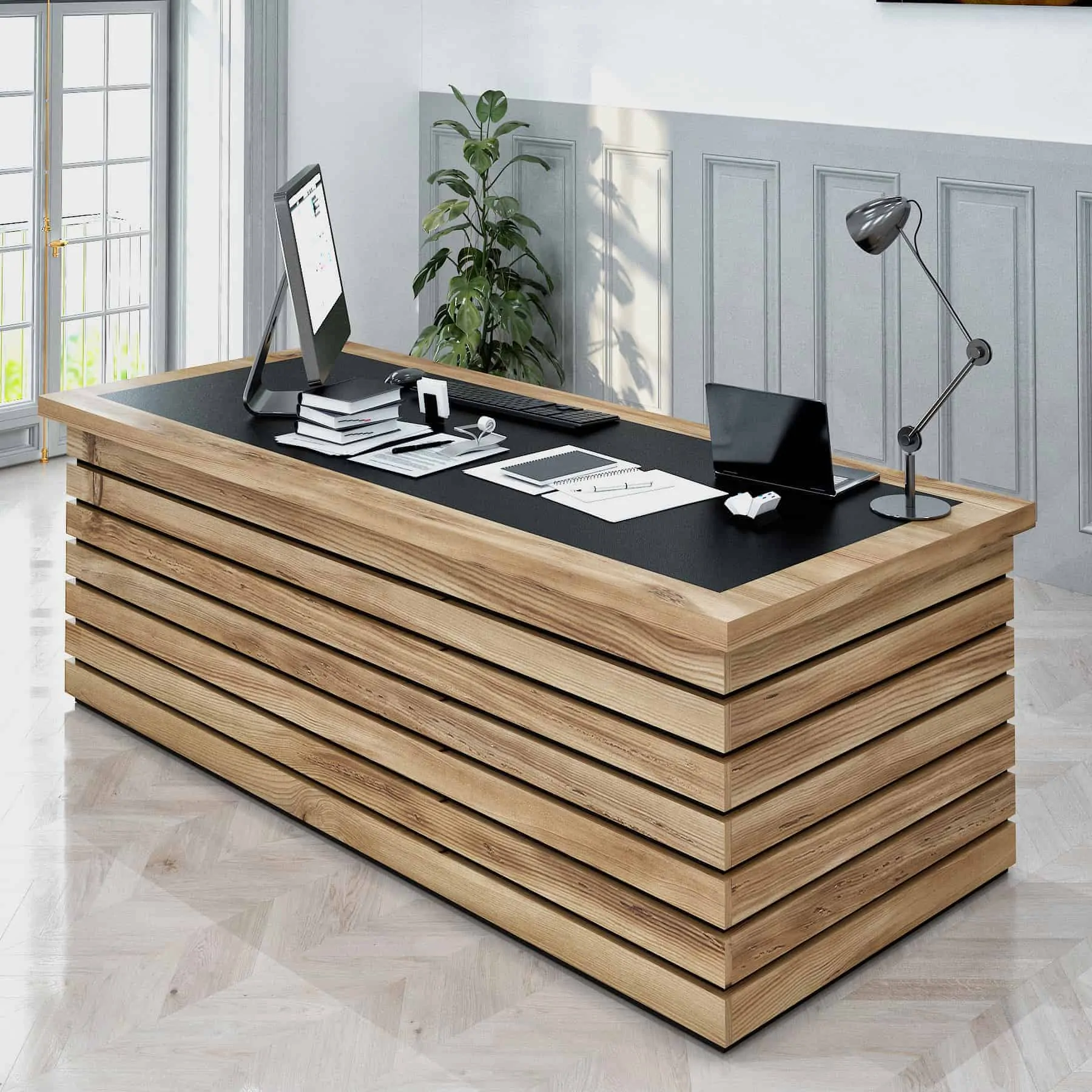 Casa Mare ELISE 87″ Modern Home & Office Furniture Desk Rustic Brown & Black - Image 3
