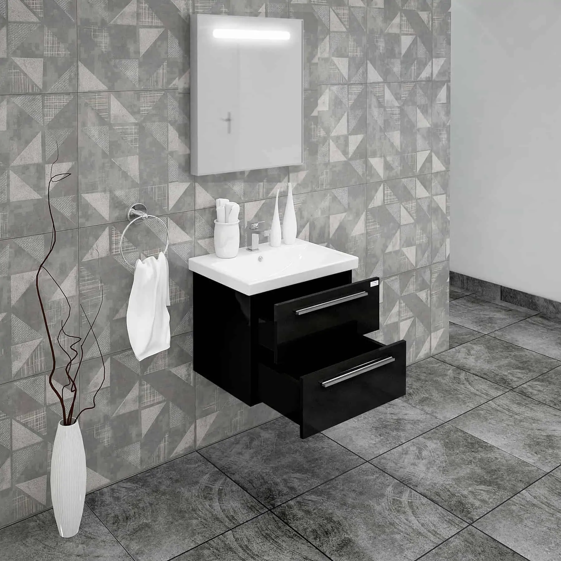 Casa Mare Elke 32" Bathroom Vanity and Ceramic Sink Combo with LED Mirror - Image 2