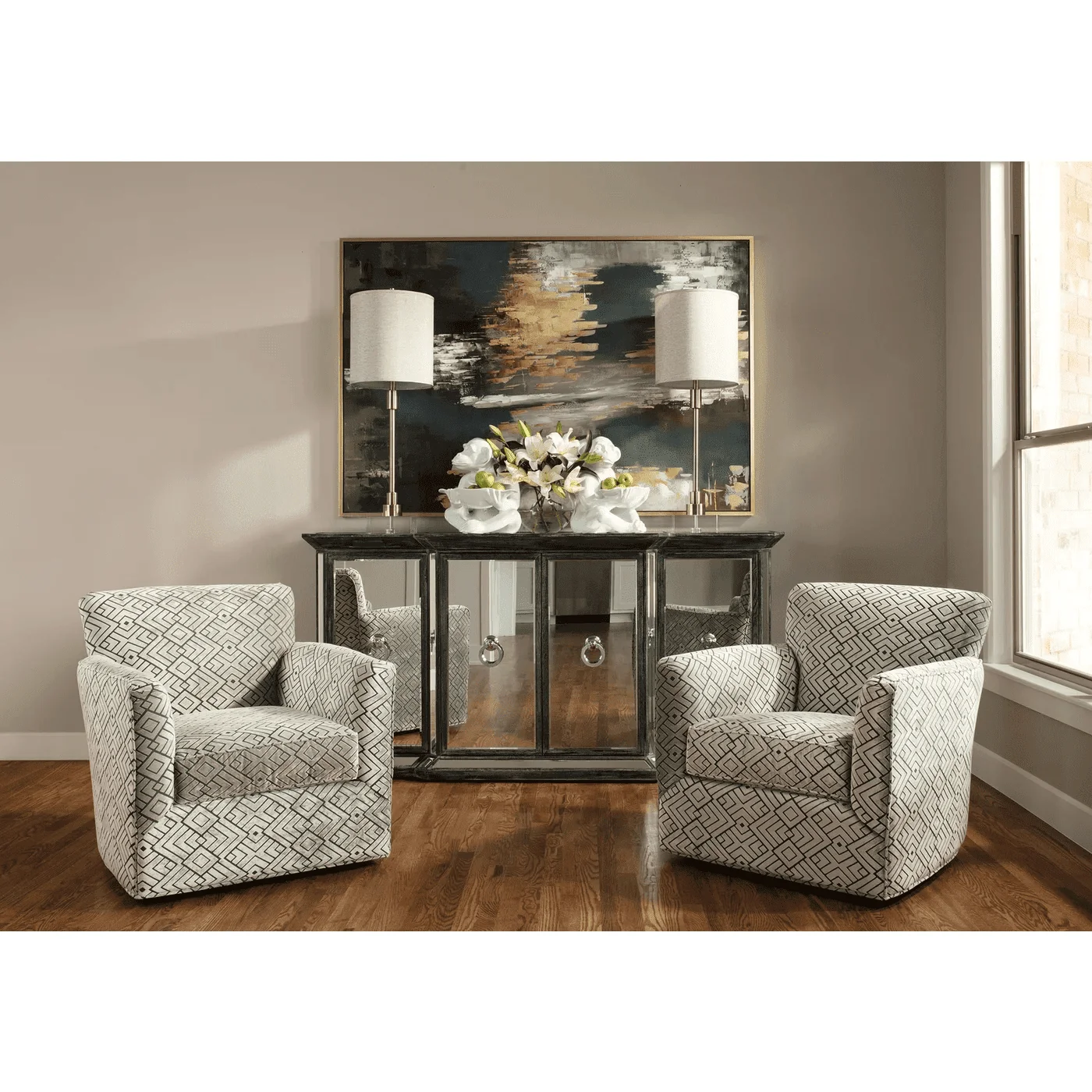 Harp & Finial CRESTMONT SIDEBOARD | Distressed Dark Gray Finish on Hardwood with Plain Finish Beveled Mirror | 4 D HFF24810 - Image 4