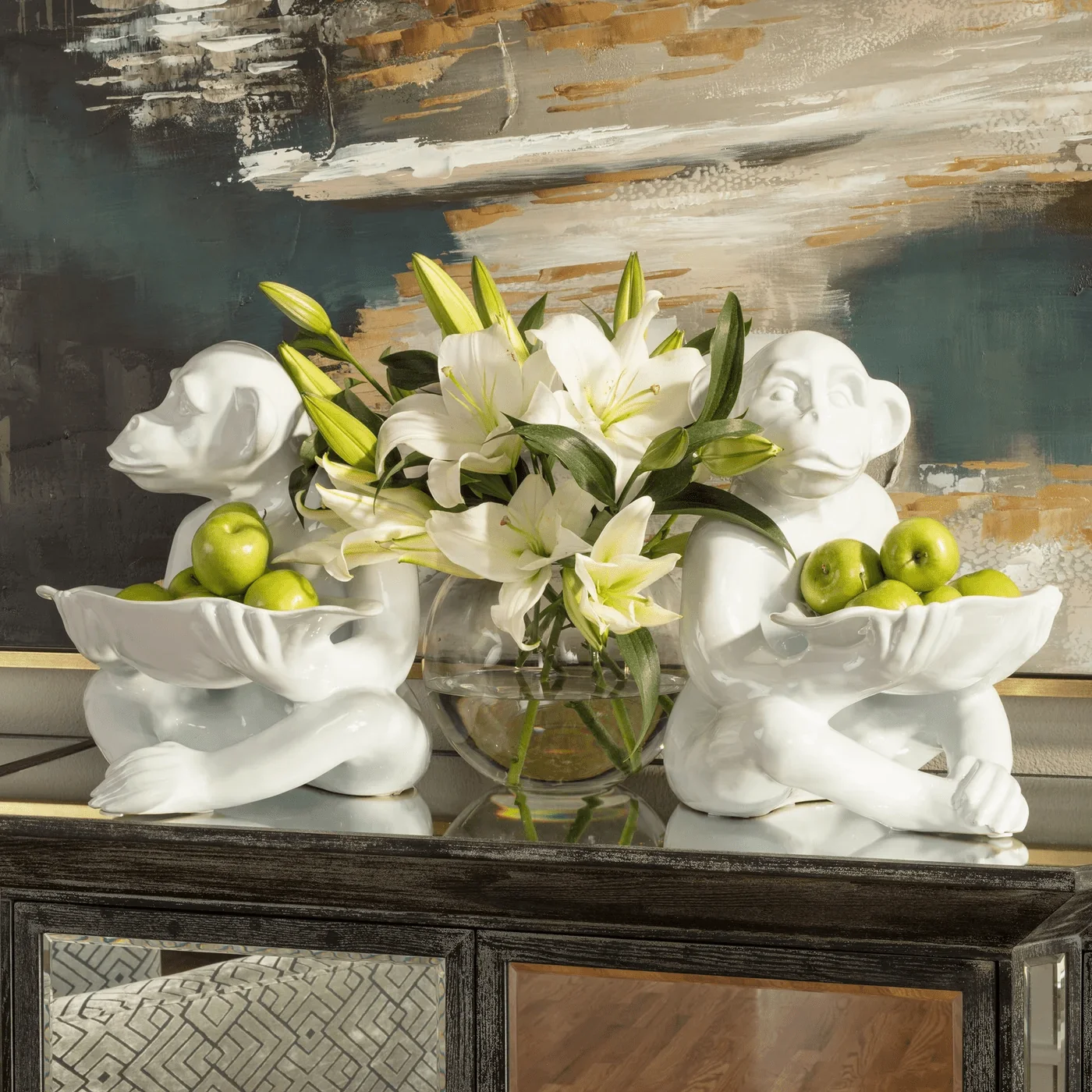 Harp & Finial CRESTMONT SIDEBOARD | Distressed Dark Gray Finish on Hardwood with Plain Finish Beveled Mirror | 4 D HFF24810 - Image 5