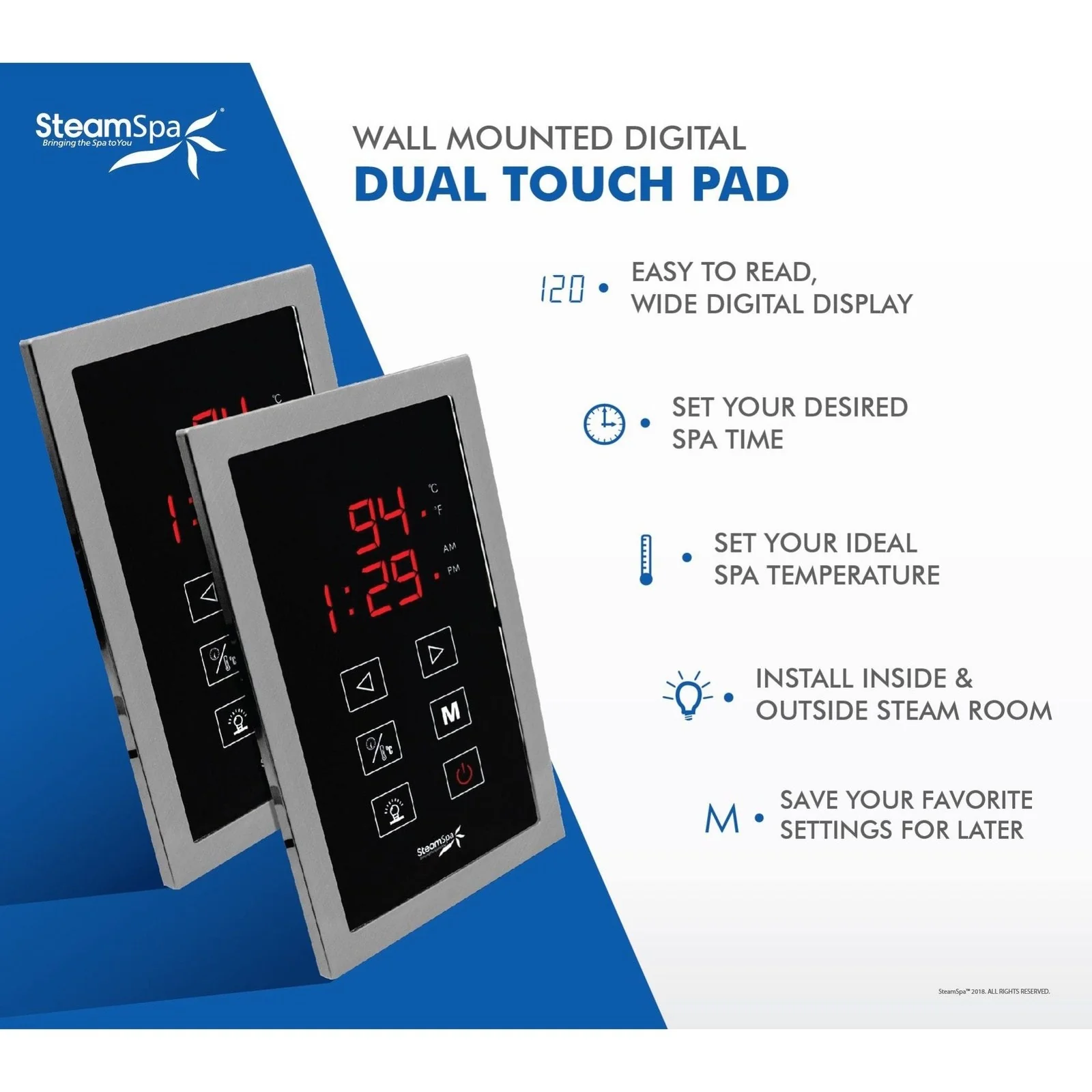 SteamSpa Dual Touch Panel Control System in Brushed Nickel DTPBN - Image 3
