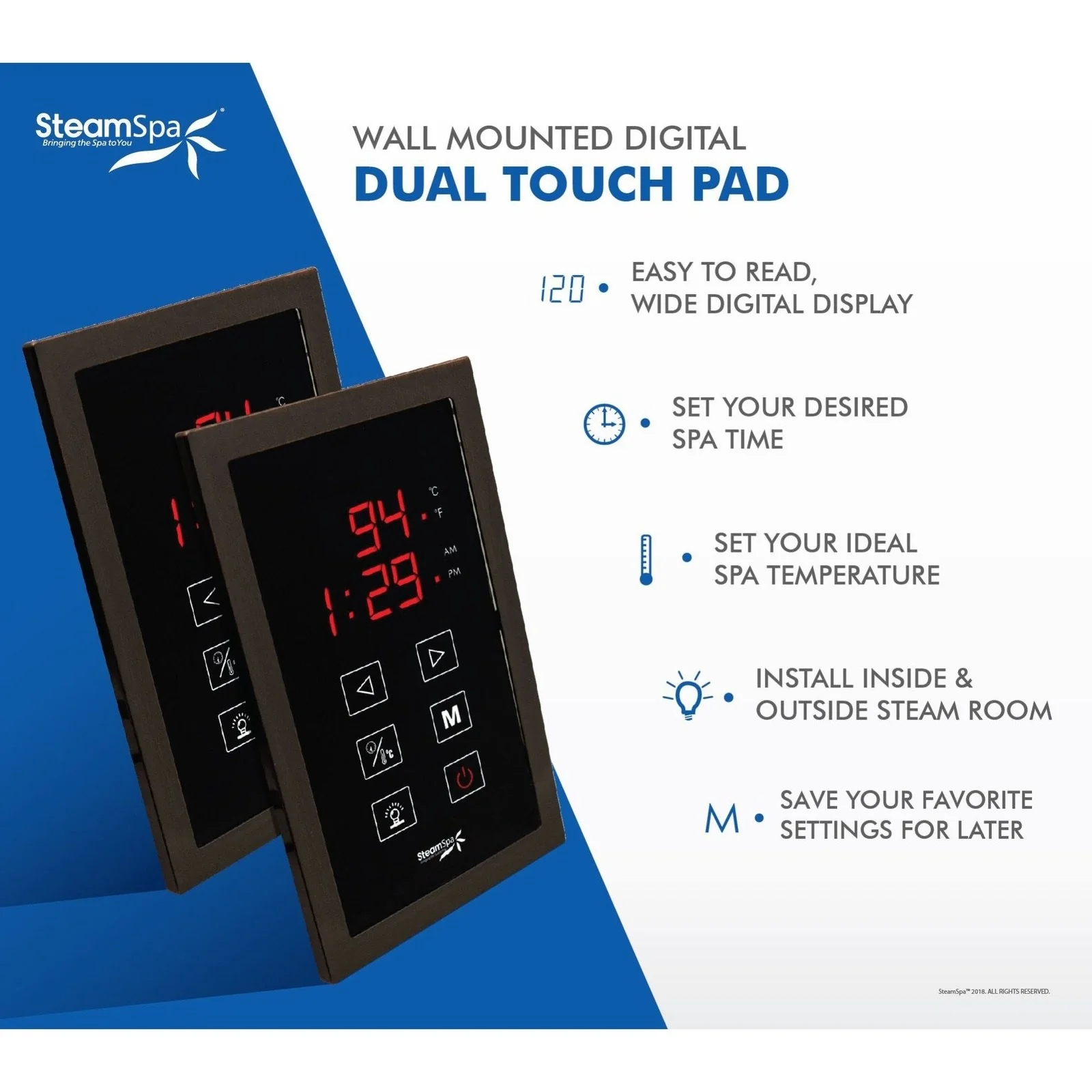 SteamSpa Dual Touch Panel Control System in Brushed Nickel DTPBN - Image 4