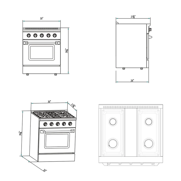 Empava 30 inch Pro-Style Slide-In Single Oven Gas Range EMPV-30GR07 - Image 5