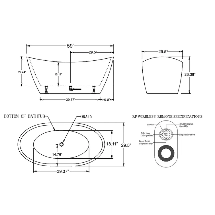 Empava 59 inch Freestanding Soaking Bathtub with Lighted - EMPV-59FT1518LED - Image 12