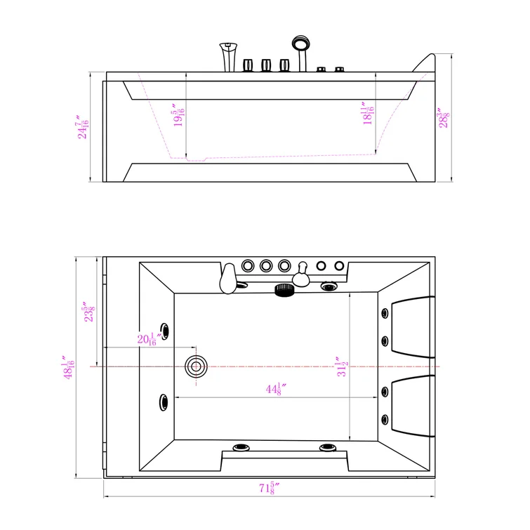 Empava 72 inch Whirlpool Rectangular Bathtub - EMPV-72JT367LED - Image 6