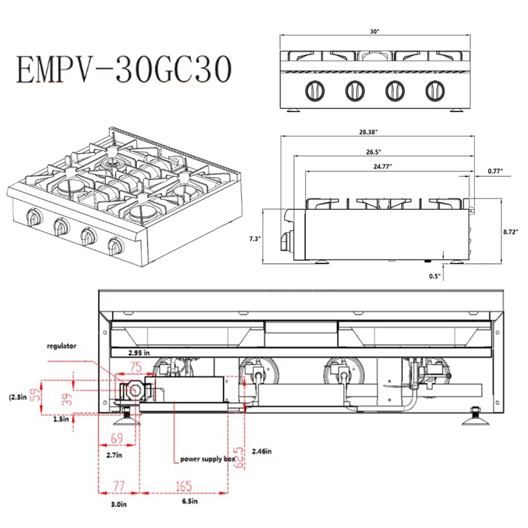 Empava Pro-style 30 inch Slide-in Gas Cooktop EMPV-30GC30 - Image 8