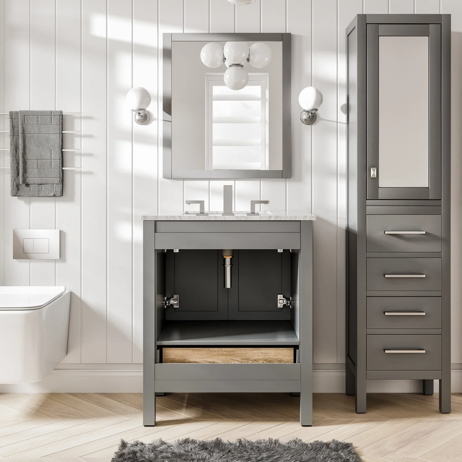 Eviva Aberdeen 30" Transitional Bathroom Vanity with White Carrara Marble Countertop and Undermount Porcelain Sink - Image 15