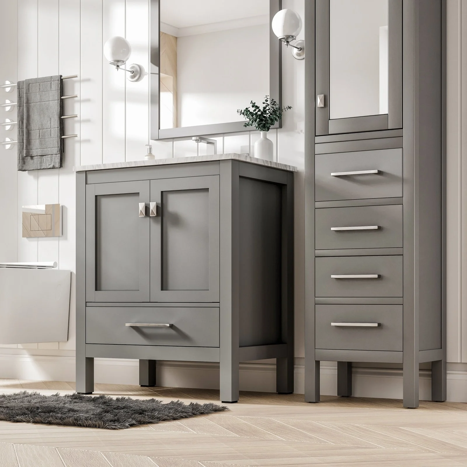 Eviva Aberdeen 30" Transitional Bathroom Vanity with White Carrara Marble Countertop and Undermount Porcelain Sink - Image 17