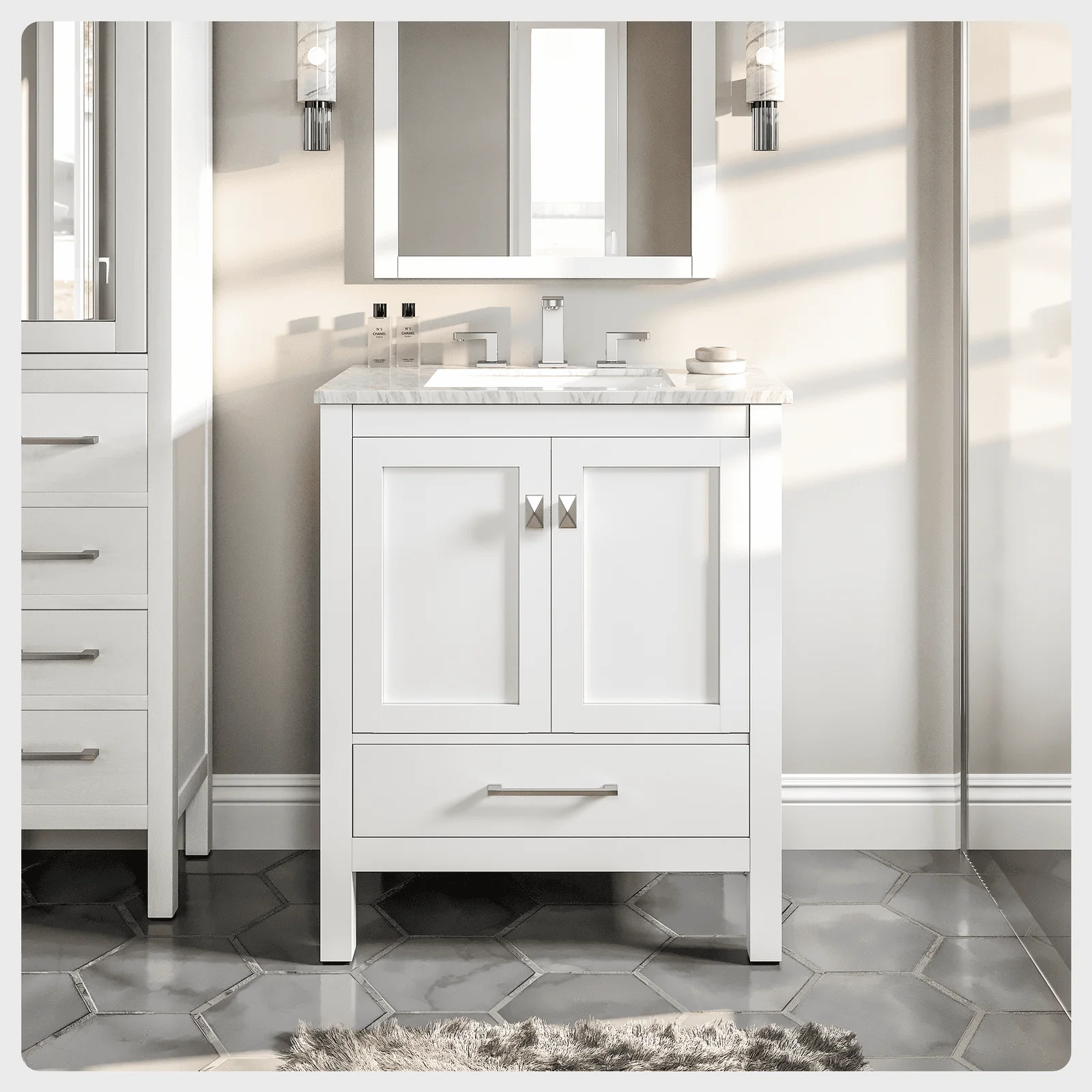 Eviva Aberdeen 30" Transitional Bathroom Vanity with White Carrara Marble Countertop and Undermount Porcelain Sink - Image 19