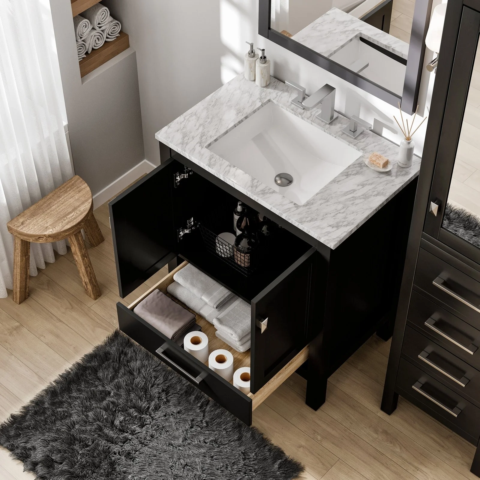 Eviva Aberdeen 30" Transitional Bathroom Vanity with White Carrara Marble Countertop and Undermount Porcelain Sink - Image 4