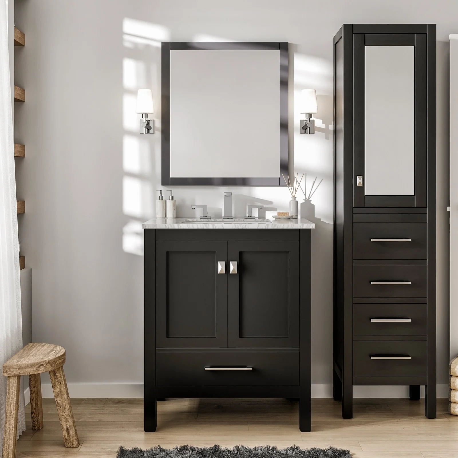 Eviva Aberdeen 30" Transitional Bathroom Vanity with White Carrara Marble Countertop and Undermount Porcelain Sink - Image 6