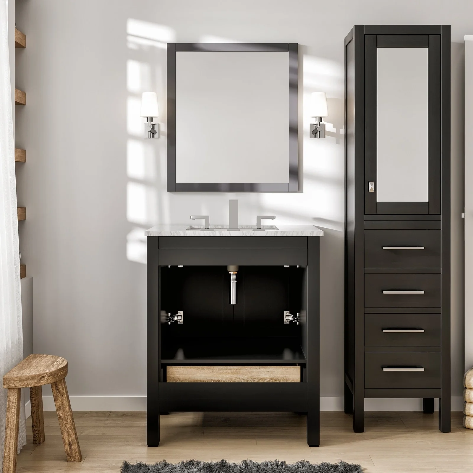Eviva Aberdeen 30" Transitional Bathroom Vanity with White Carrara Marble Countertop and Undermount Porcelain Sink - Image 7