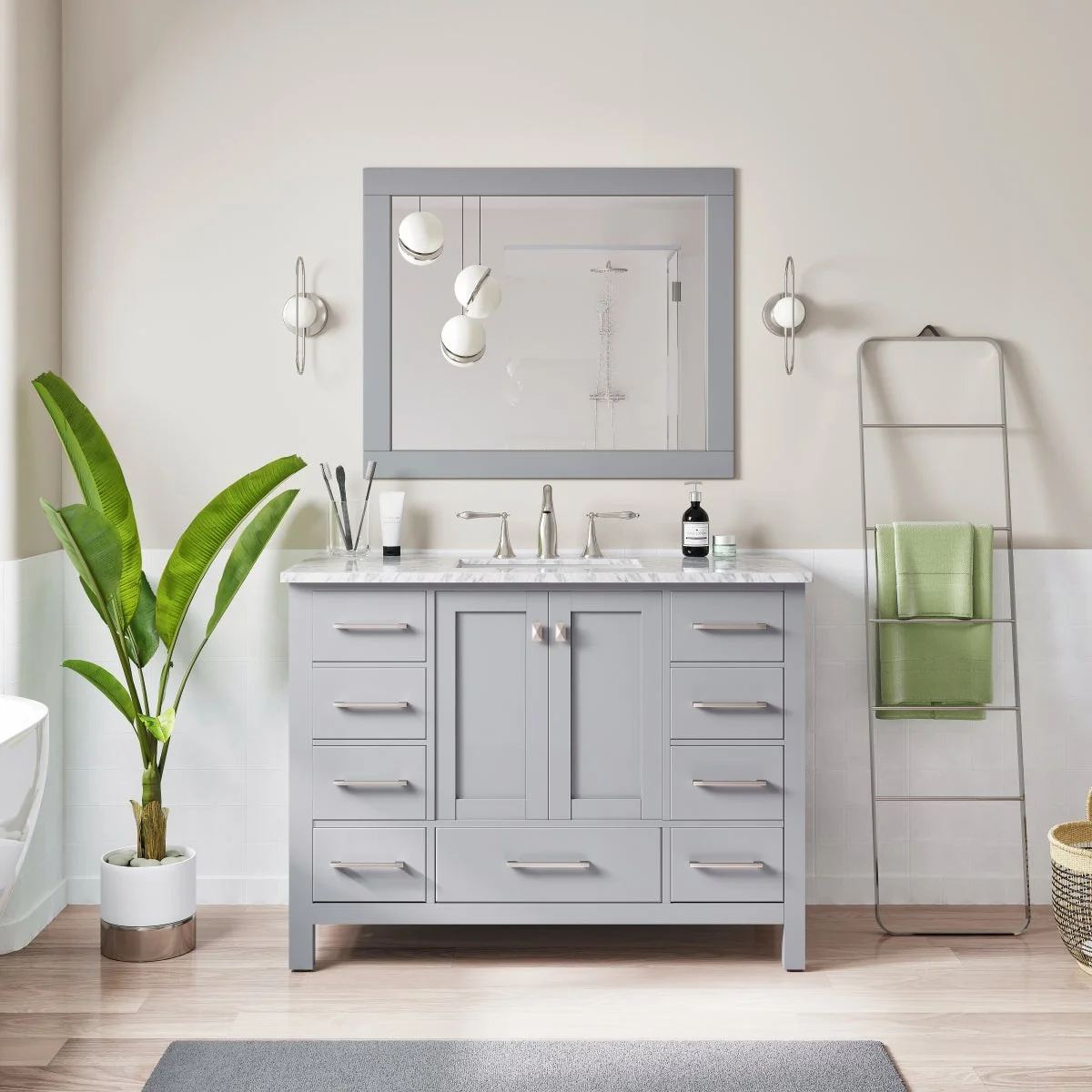 Eviva Aberdeen 42" Transitional Bathroom Vanity with White Carrara Marble Countertop and Undermount Porcelain Sink - Image 14