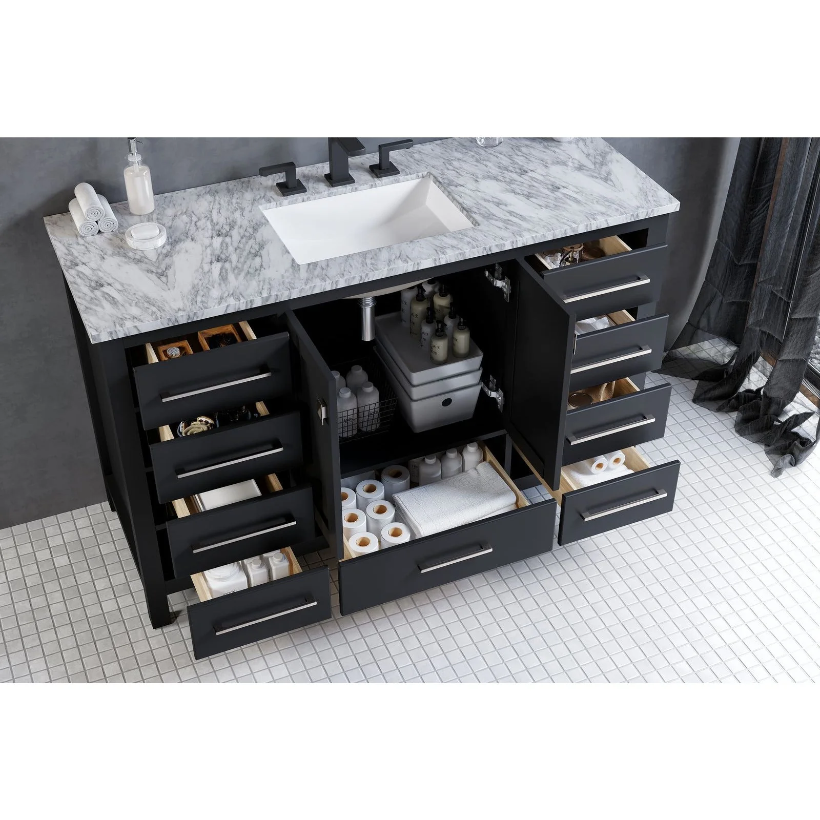 Eviva Aberdeen 42" Transitional Bathroom Vanity with White Carrara Marble Countertop and Undermount Porcelain Sink - Image 8