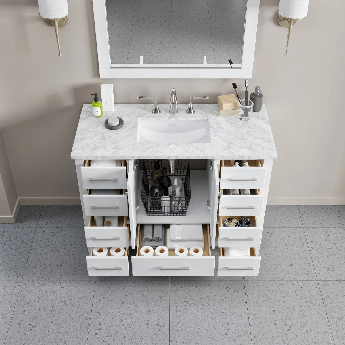 Eviva Aberdeen 48" Transitional Bathroom Vanity with White Carrara Marble Countertop and Undermount Porcelain Sink - Image 26