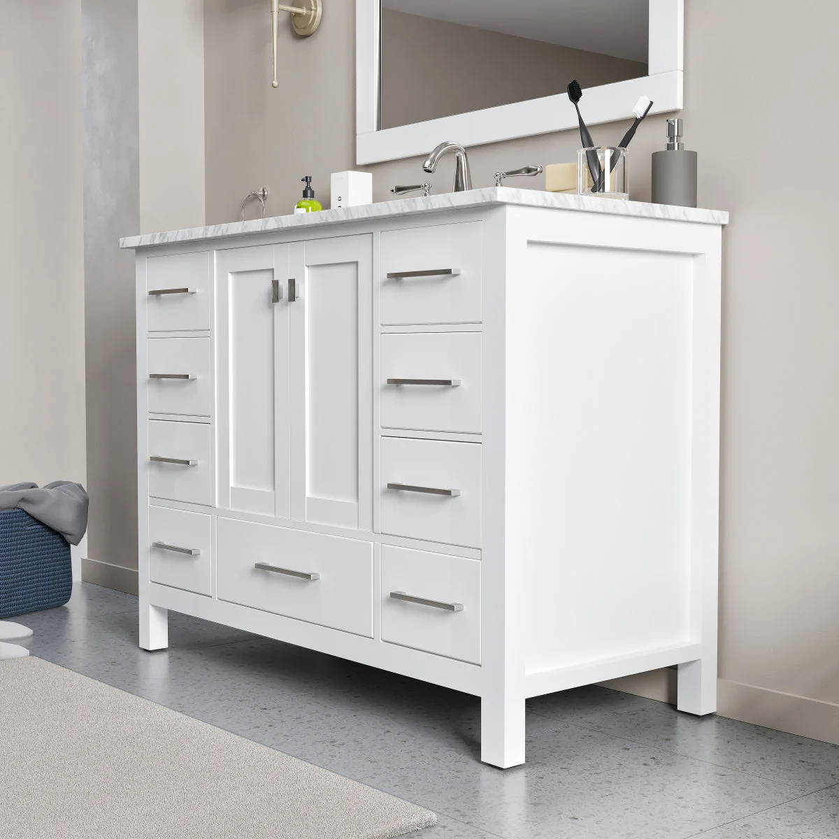 Eviva Aberdeen 48" Transitional Bathroom Vanity with White Carrara Marble Countertop and Undermount Porcelain Sink - Image 30