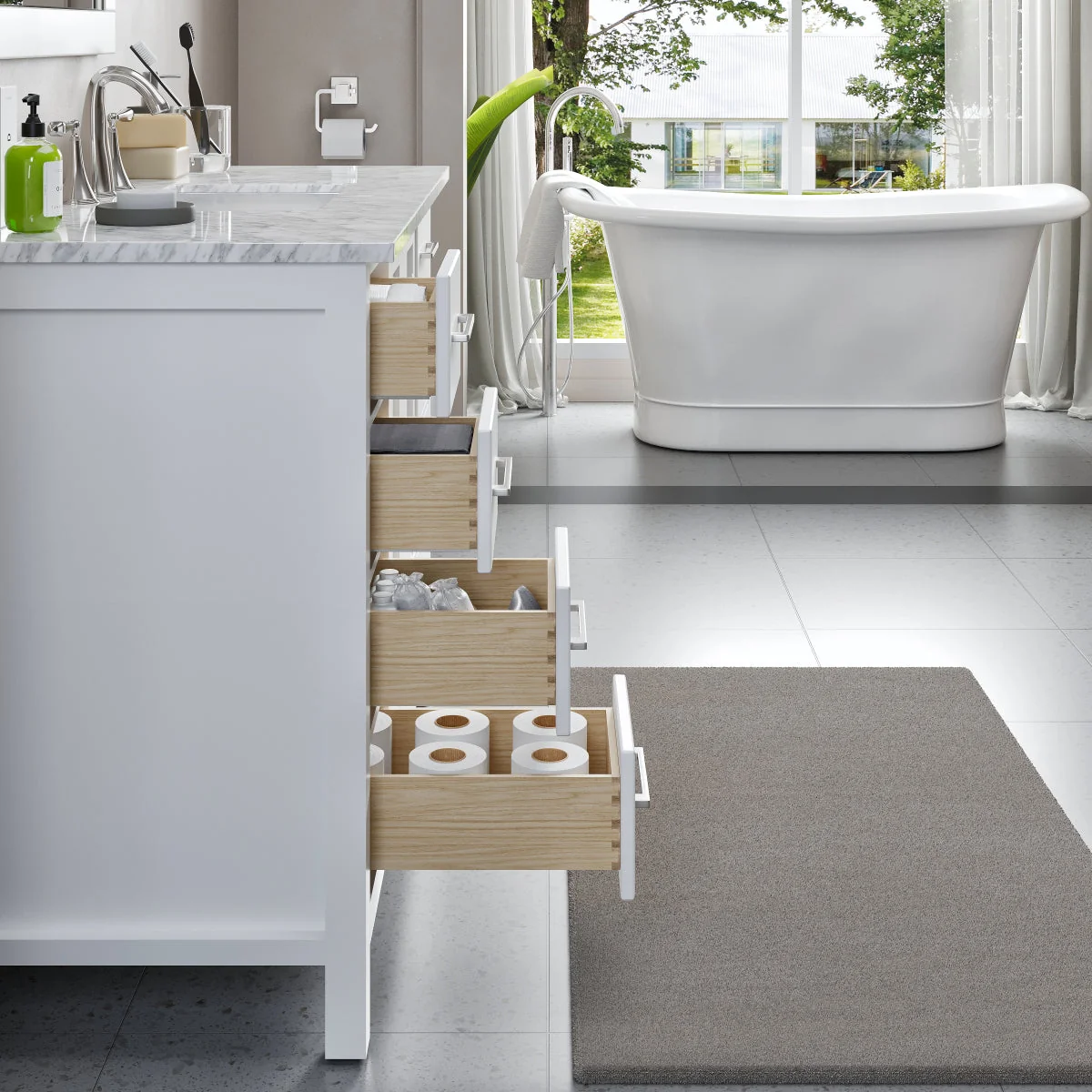 Eviva Aberdeen 48" Transitional Bathroom Vanity with White Carrara Marble Countertop and Undermount Porcelain Sink - Image 31
