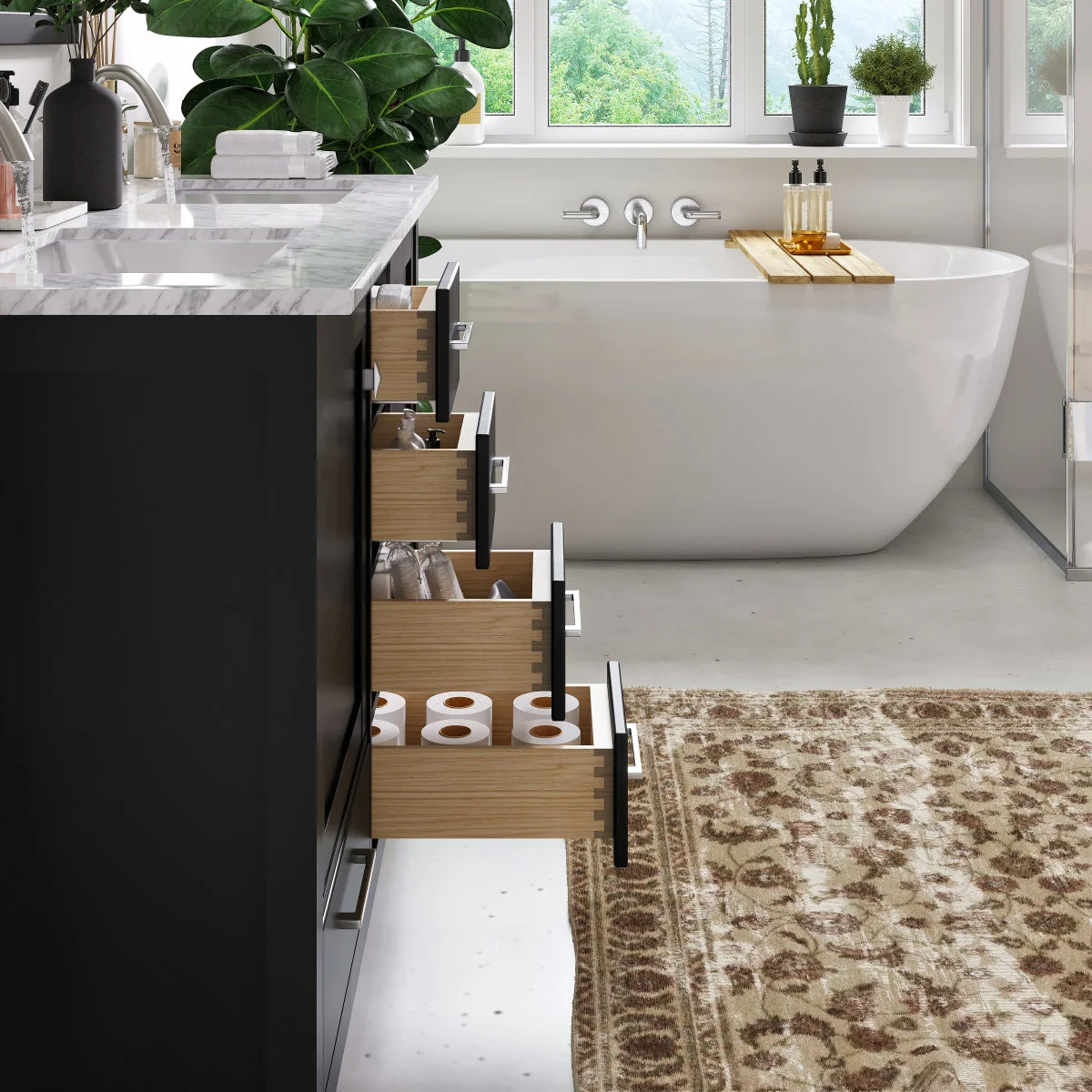 Eviva Aberdeen 48" Transitional Double Sink Bathroom Vanity with White Carrara Marble Countertop and Undermount Porcelain Sinks - Image 10